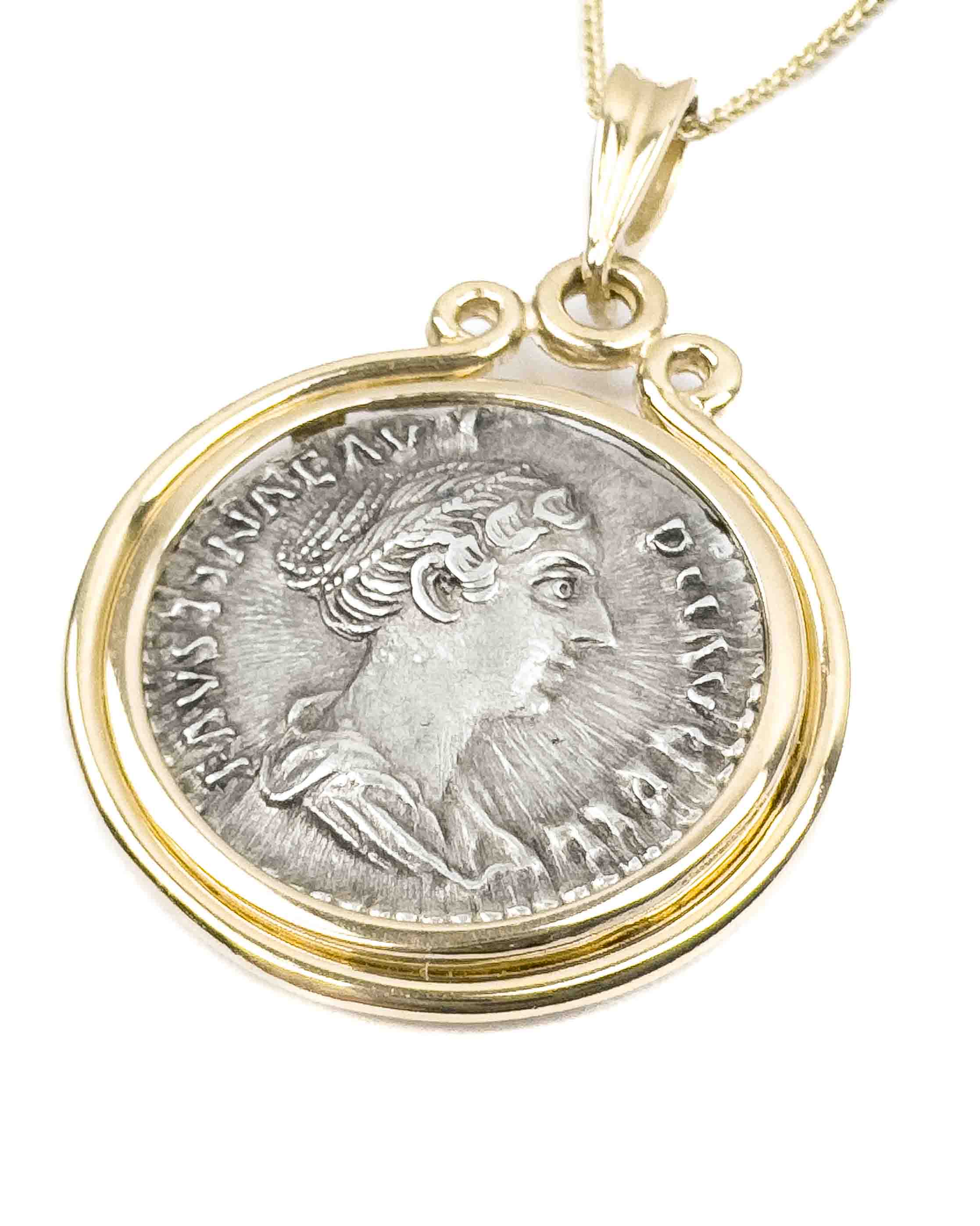 14k Gold Genuine Ancient Roman Coin Necklace (Faustina II; 147-175 A.D.)