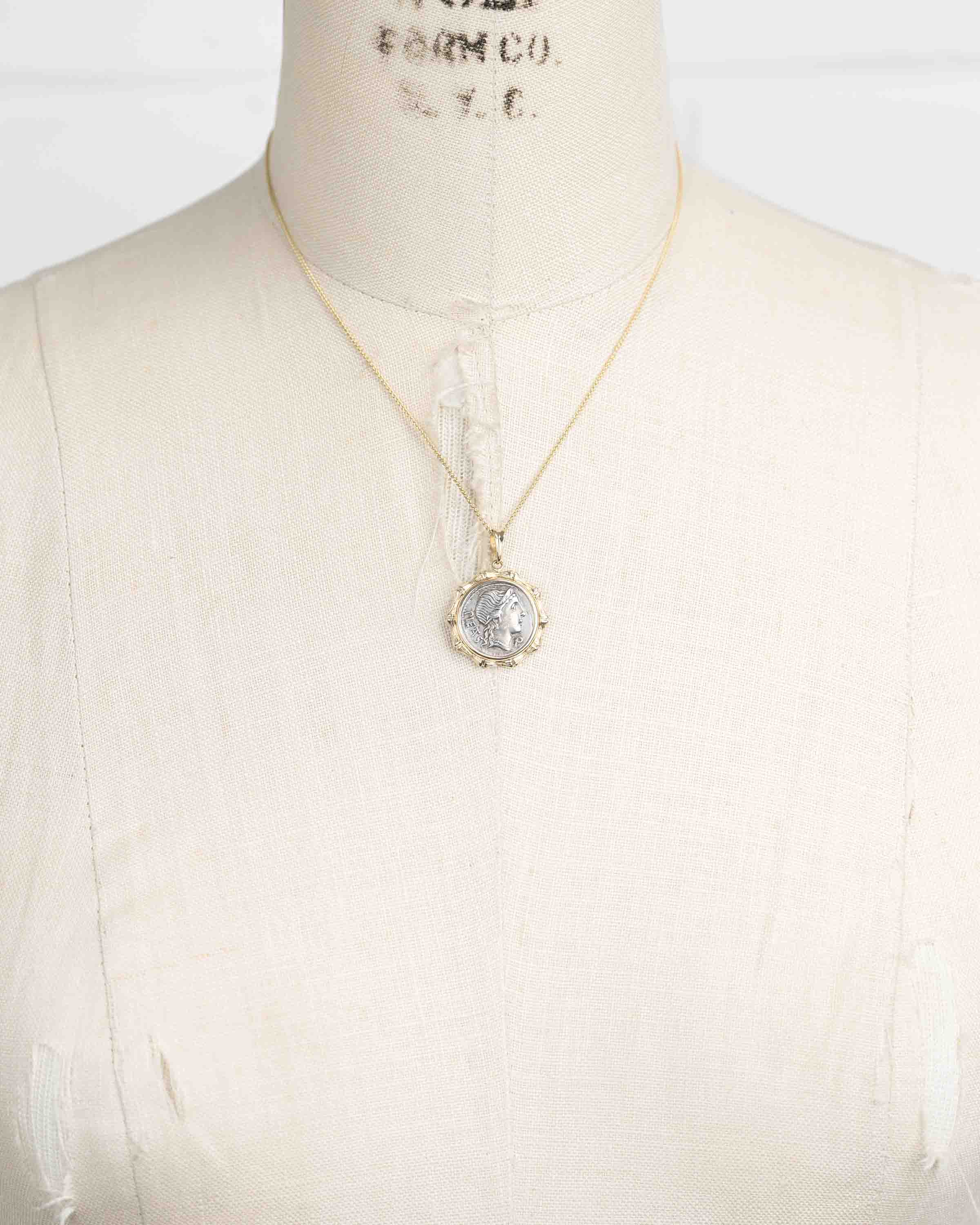 14k Gold Genuine Ancient Roman Coin Necklace (Pietas; 108-107 B.C.)