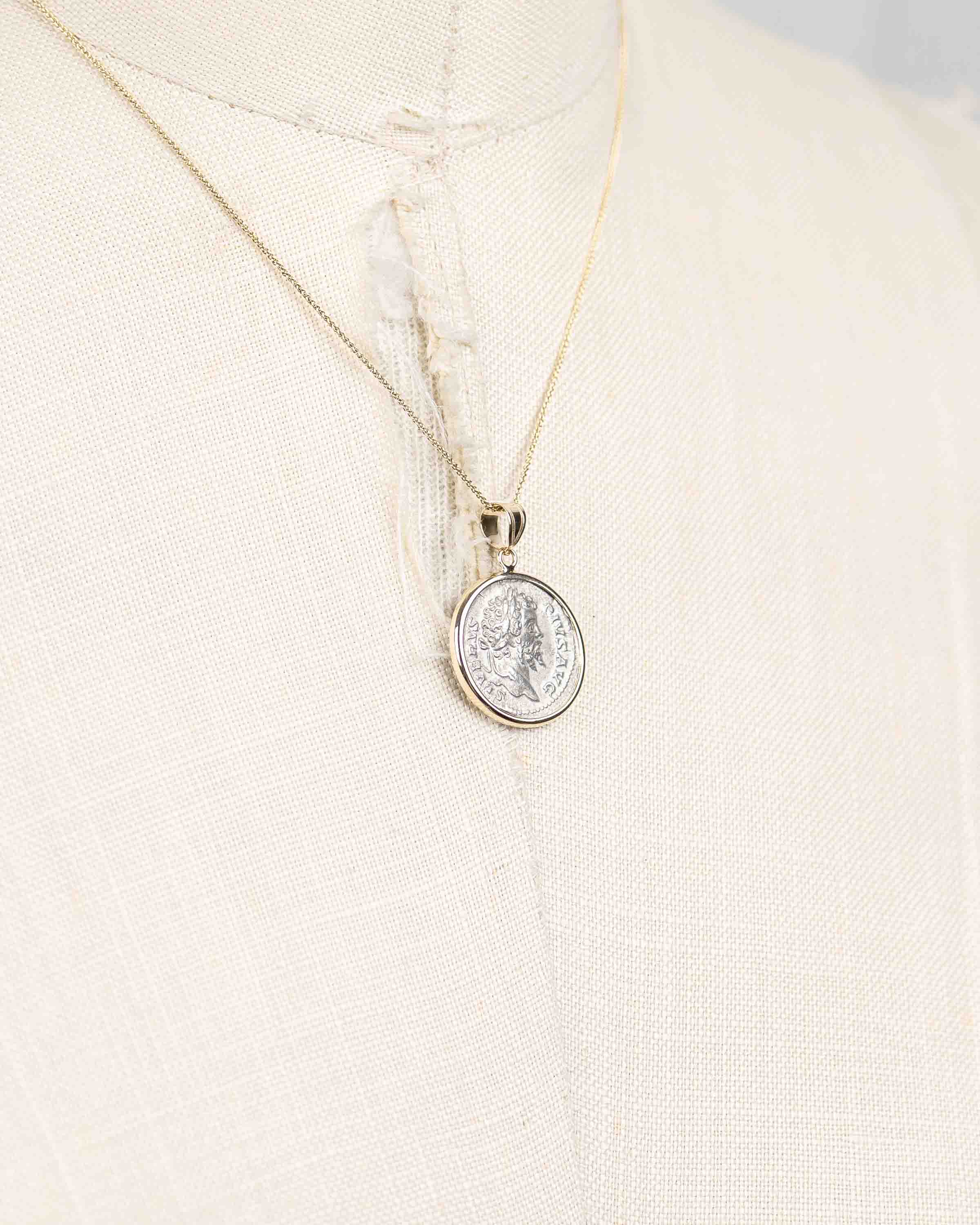 14k Gold Genuine Ancient Roman Coin Necklace (Septimus Severus; 193-211 A.D.)