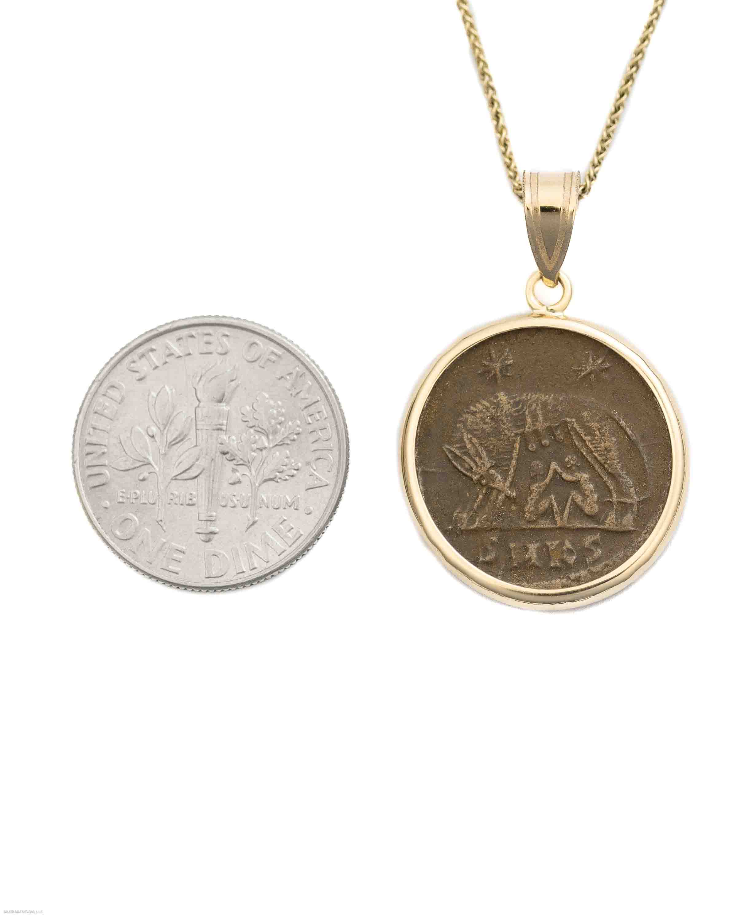14k Gold Genuine Ancient Constantinople Commemorative Coin Necklace (Romulus & Remus; 330-354 A.D.)