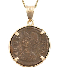 14k Gold Genuine Ancient Constantinople Commemorative Coin Necklace (Romulus & Remus; 330-354 A.D.)