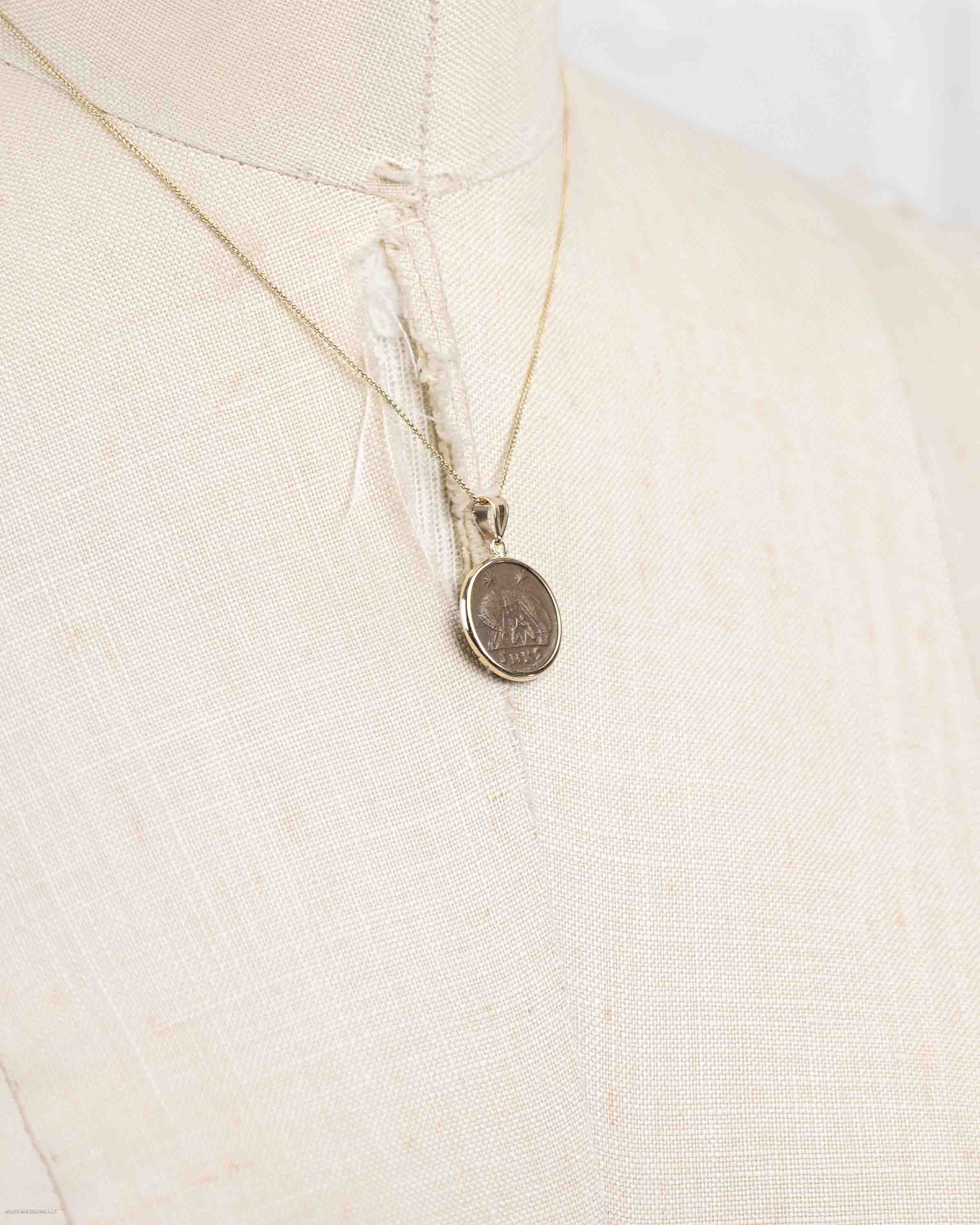 14k Gold Genuine Ancient Constantinople Commemorative Coin Necklace (Romulus & Remus; 330-354 A.D.)