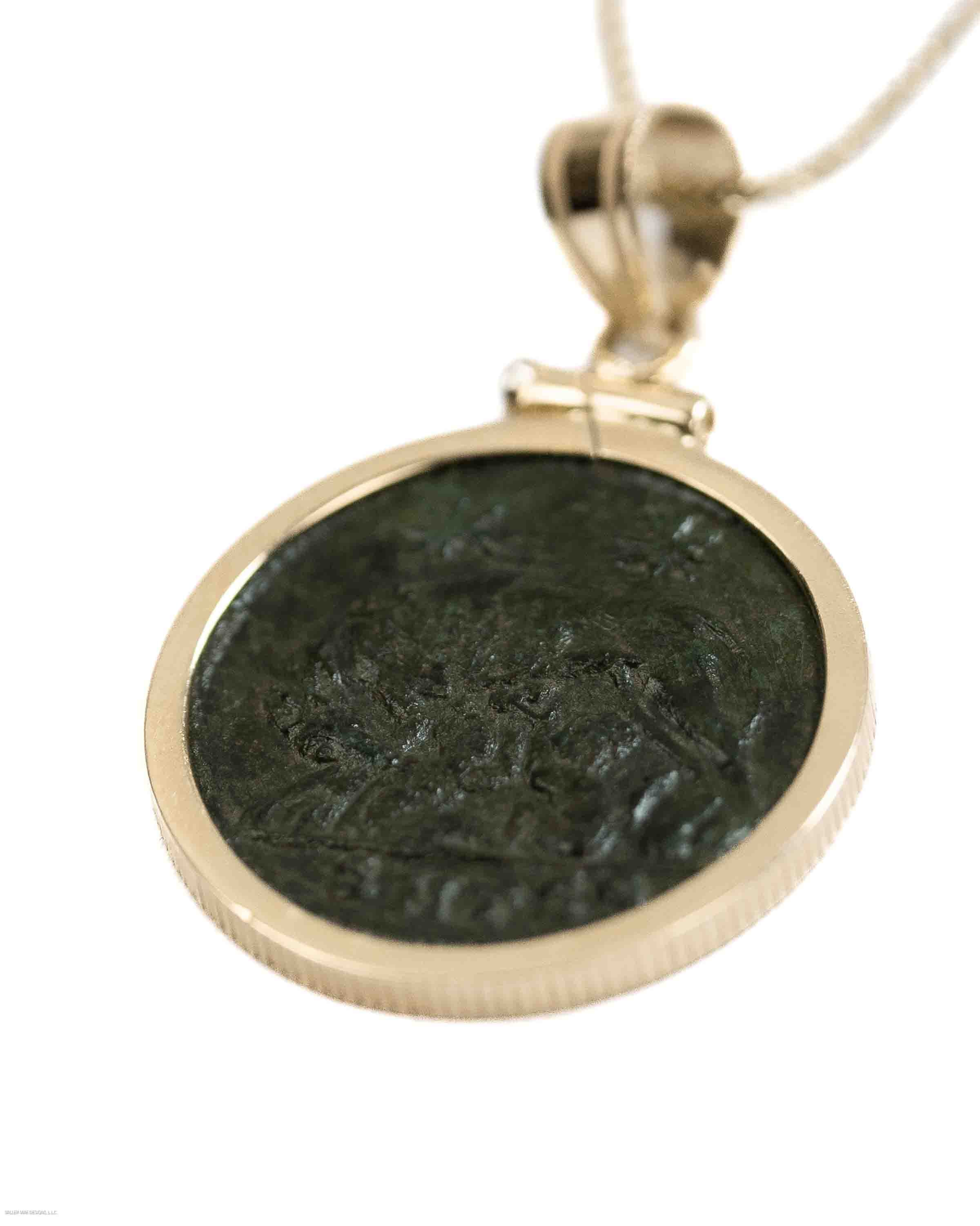 14k Gold Genuine Ancient Constantinople Commemorative Coin Necklace (Romulus & Remus; 330-354 A.D.)