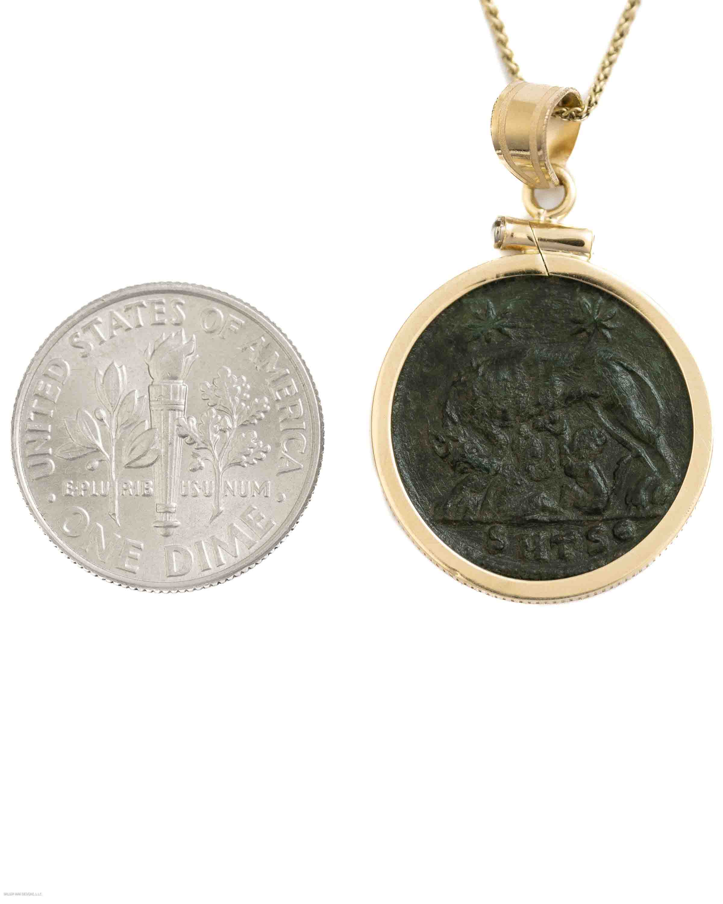 14k Gold Genuine Ancient Constantinople Commemorative Coin Necklace (Romulus & Remus; 330-354 A.D.)