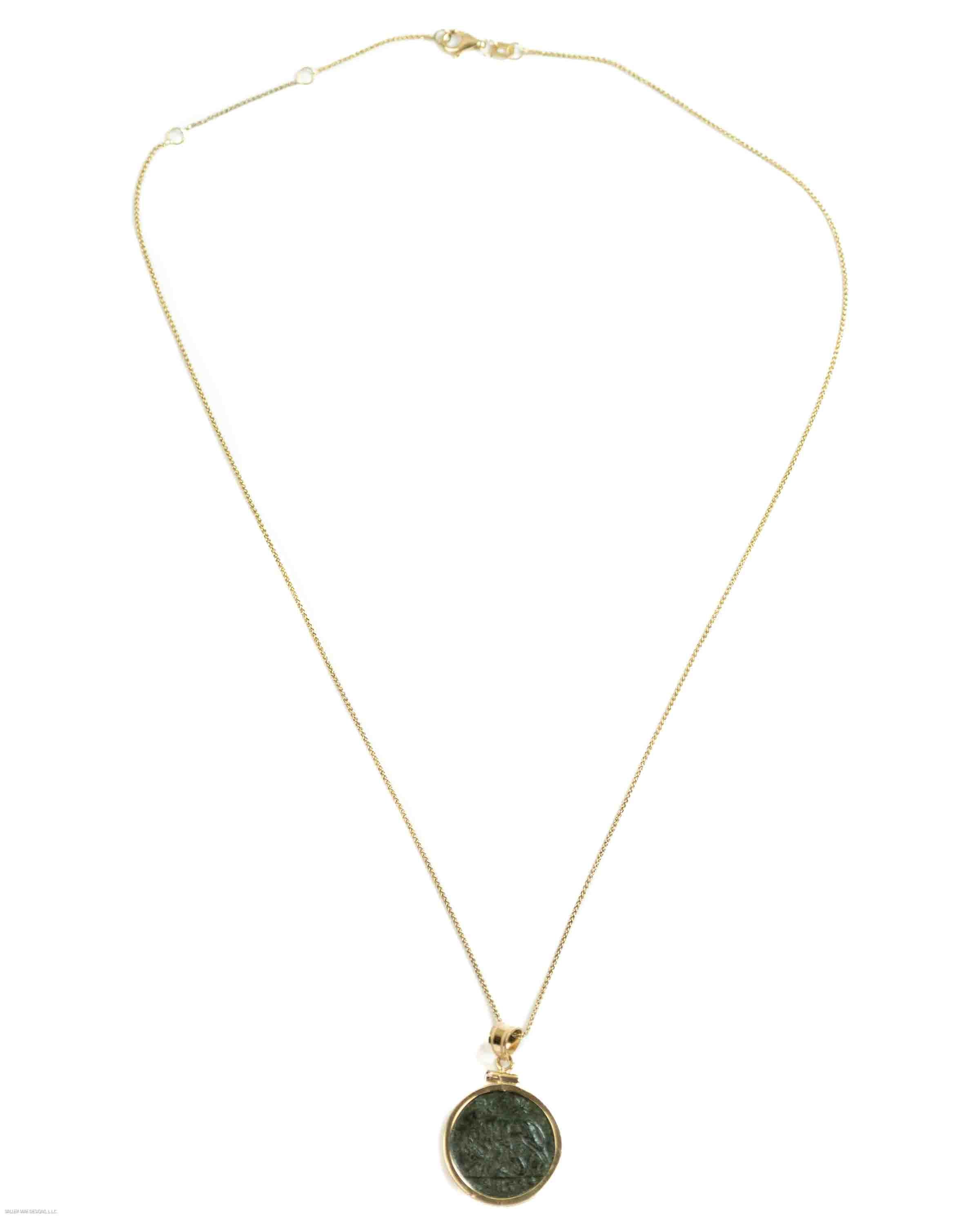14k Gold Genuine Ancient Constantinople Commemorative Coin Necklace (Romulus & Remus; 330-354 A.D.)