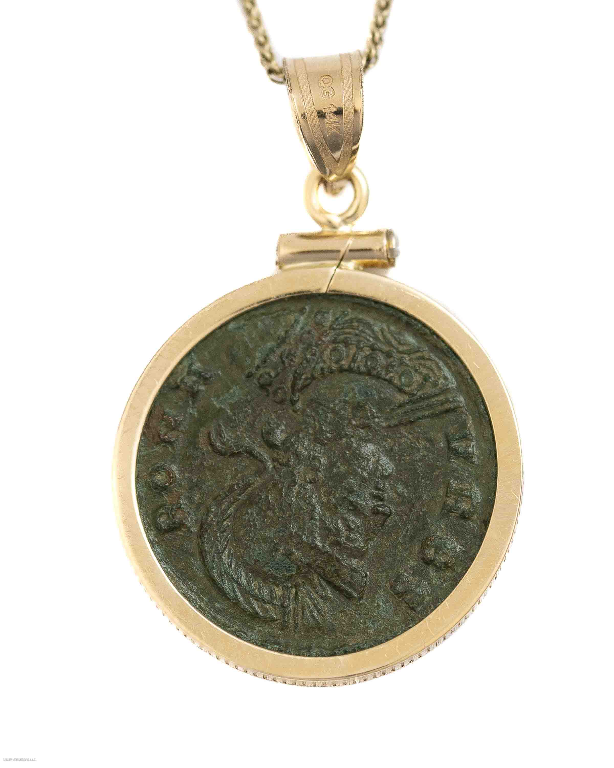 14k Gold Genuine Ancient Constantinople Commemorative Coin Necklace (Romulus & Remus; 330-354 A.D.)