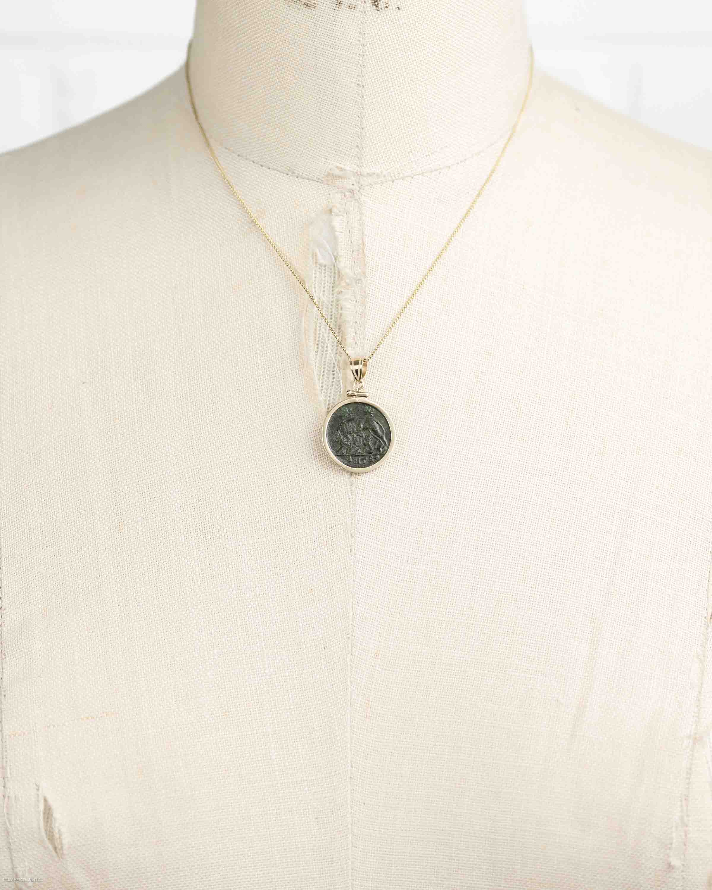 14k Gold Genuine Ancient Constantinople Commemorative Coin Necklace (Romulus & Remus; 330-354 A.D.)