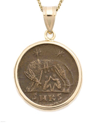 14k Gold Genuine Ancient Constantinople Commemorative Coin Necklace (Romulus & Remus; 330-354 A.D.)
