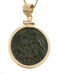 14k Gold Genuine Ancient Constantinople Commemorative Coin Necklace (Romulus & Remus; 330-354 A.D.)