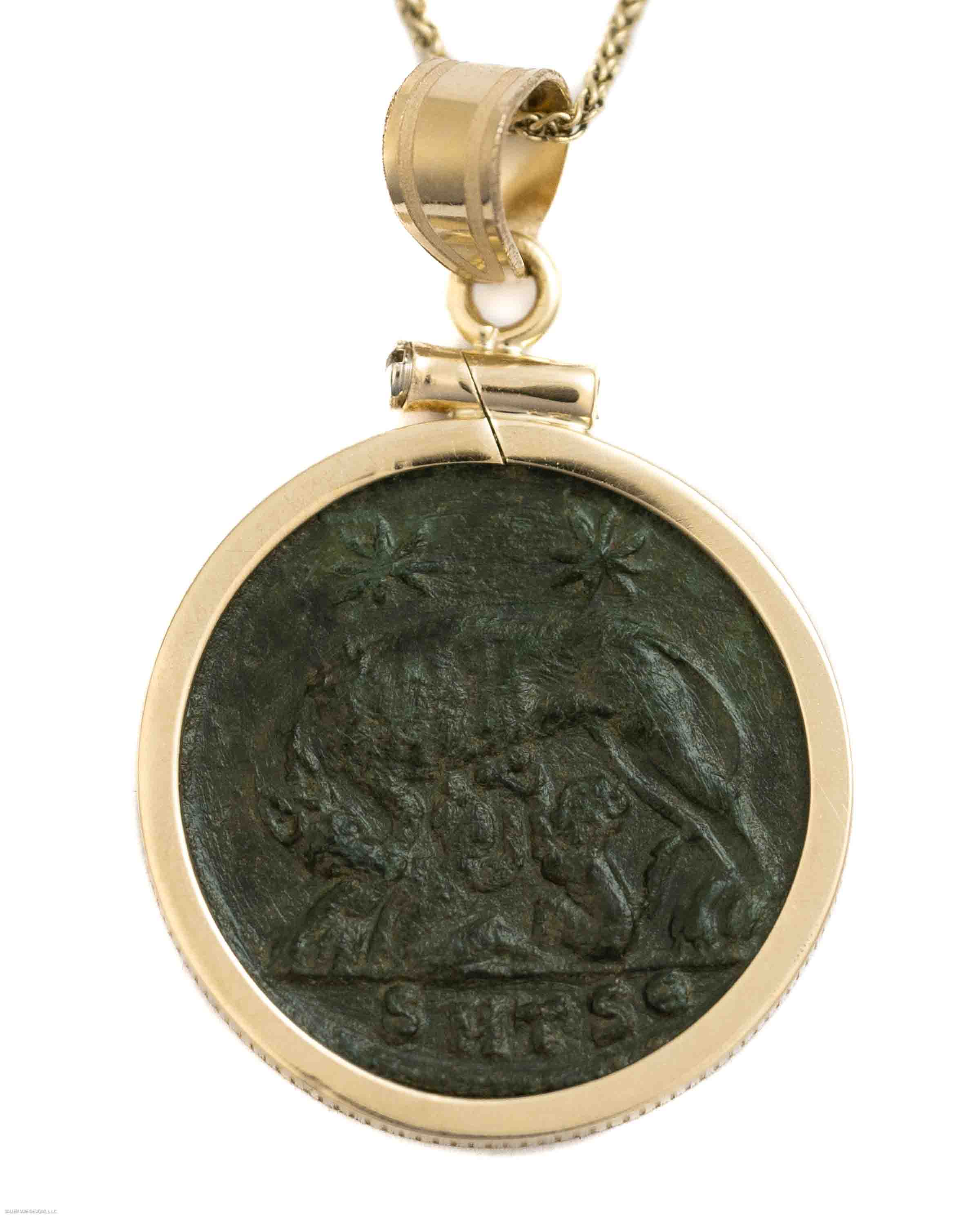 14k Gold Genuine Ancient Constantinople Commemorative Coin Necklace (Romulus & Remus; 330-354 A.D.)