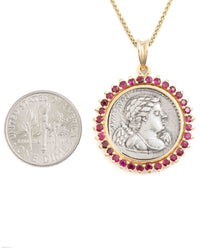 14k Gold & Ruby Genuine Ancient Roman Coin Necklace (Cupid; 76 B.C.)