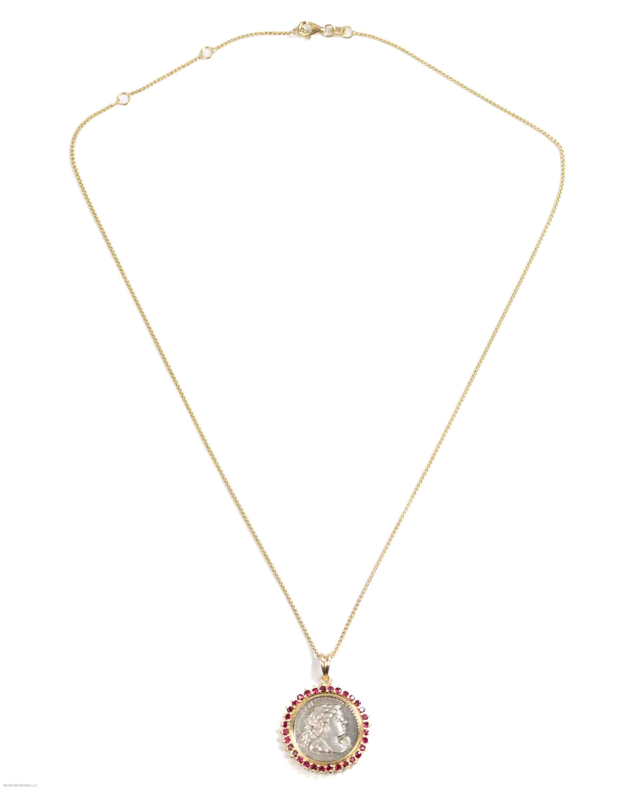 14k Gold & Ruby Genuine Ancient Roman Coin Necklace (Cupid; 76 B.C.)