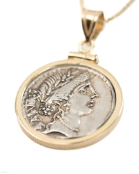 14k Gold Genuine Ancient Roman Coin Necklace (Salus; 49 B.C.)