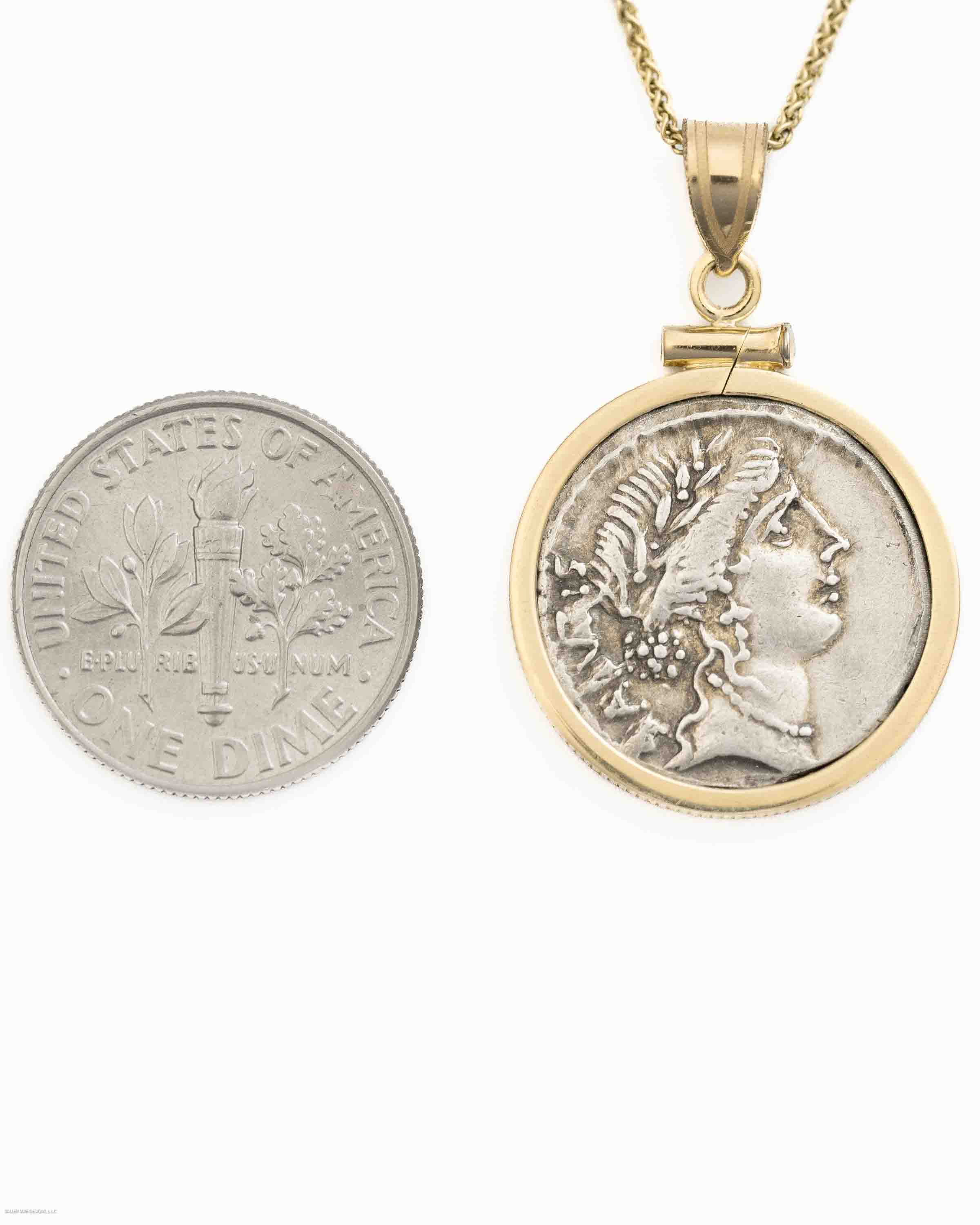 14k Gold Genuine Ancient Roman Coin Necklace (Salus; 49 B.C.)