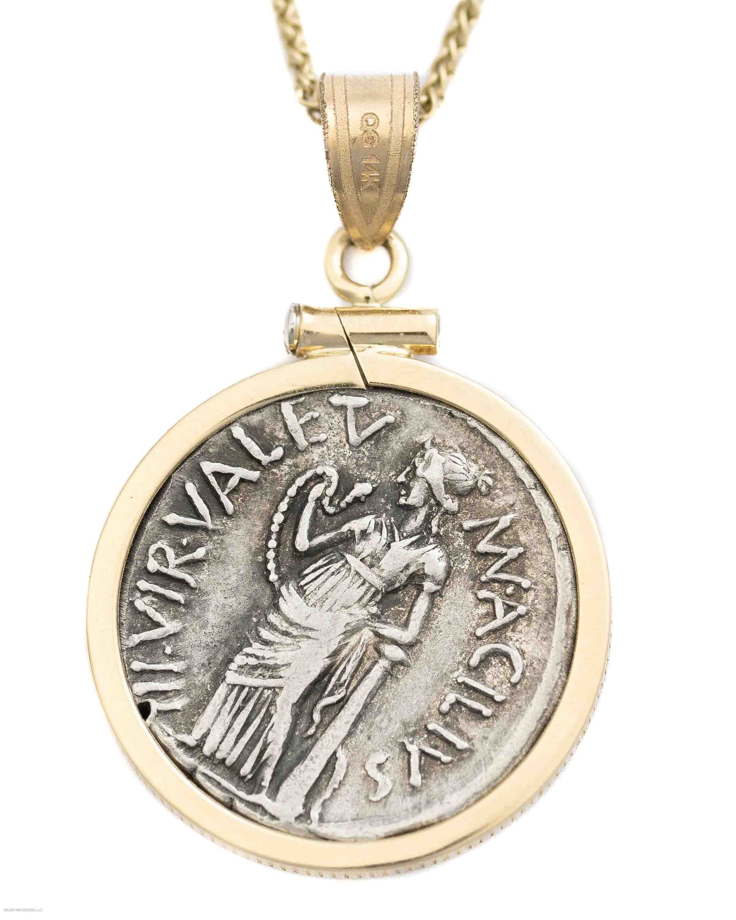 14k Gold Genuine Ancient Roman Coin Necklace (Salus; 49 B.C.)