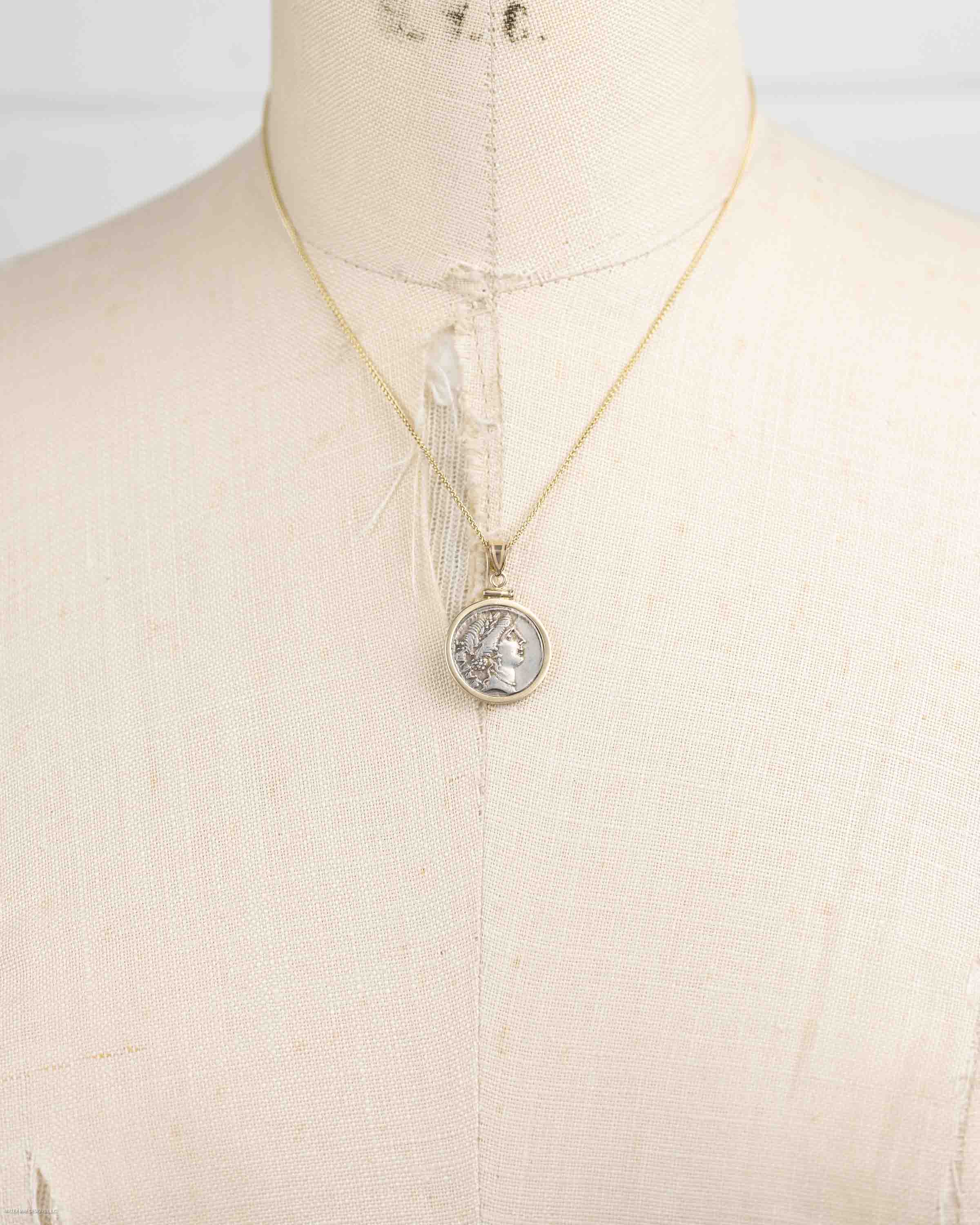 14k Gold Genuine Ancient Roman Coin Necklace (Salus; 49 B.C.)