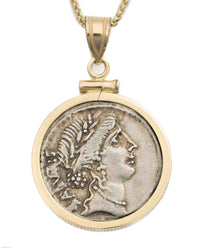 14k Gold Genuine Ancient Roman Coin Necklace (Salus; 49 B.C.)