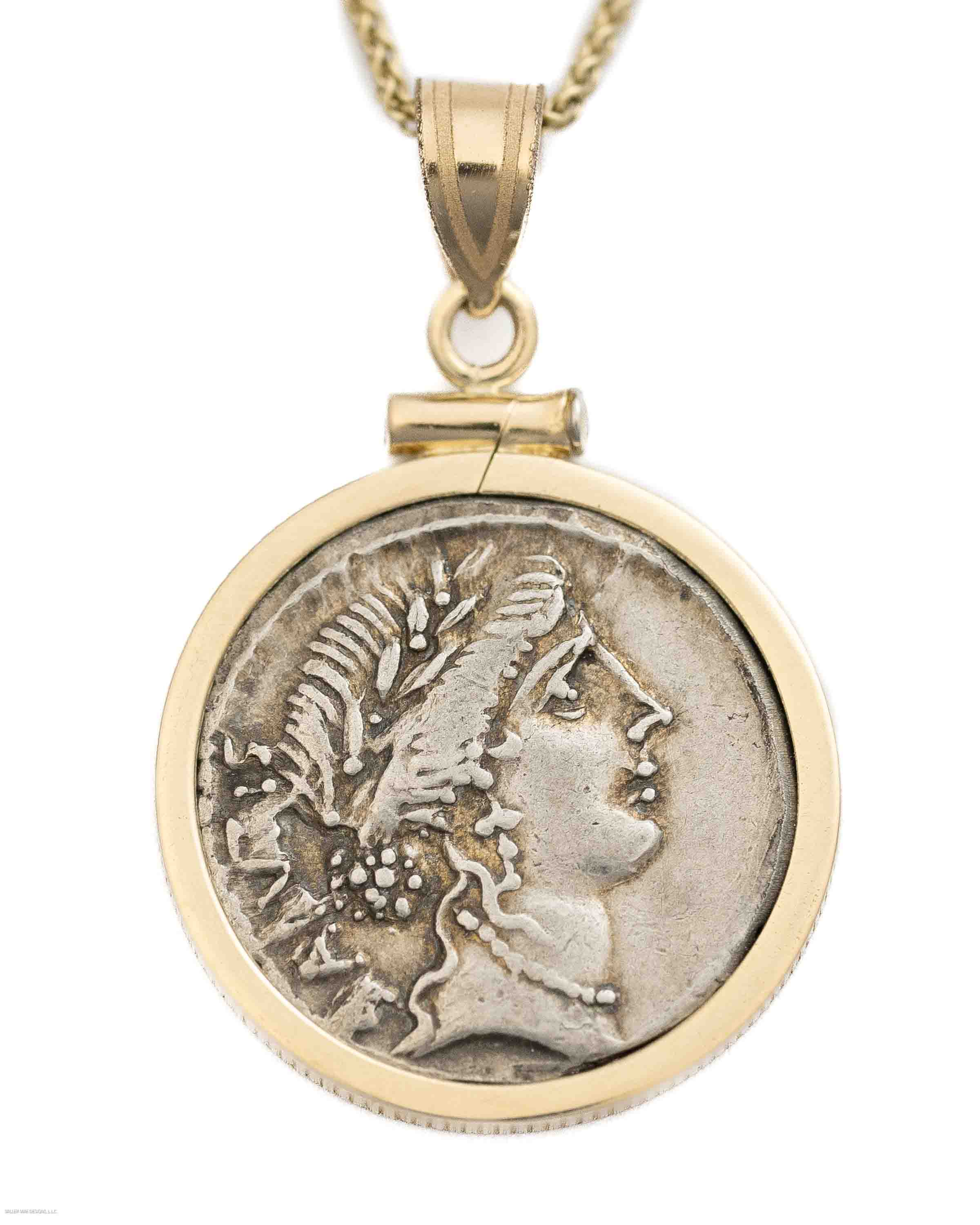 14k Gold Genuine Ancient Roman Coin Necklace (Salus; 49 B.C.)