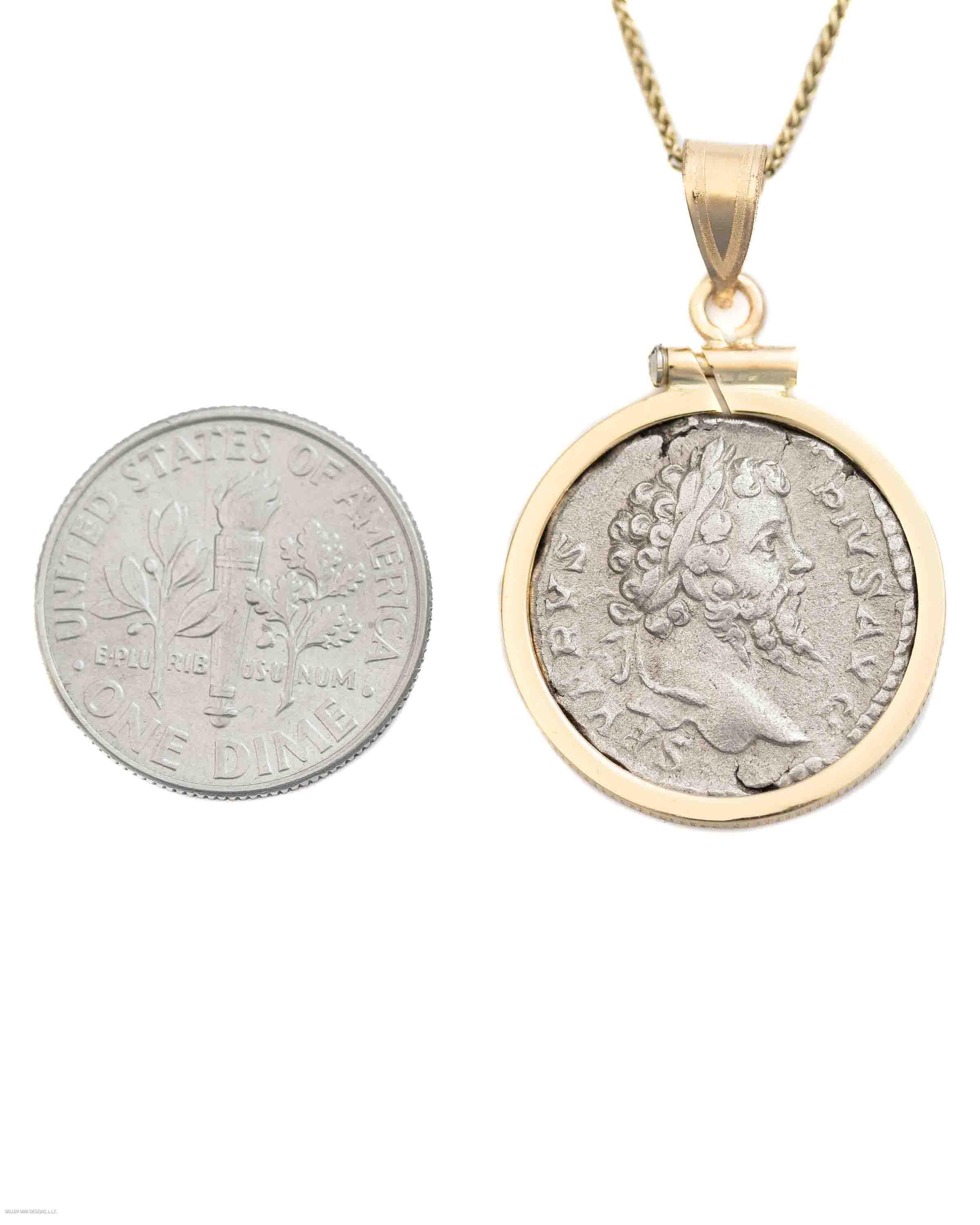 14k Gold Genuine Ancient Roman Coin Necklace (Septimus Severus; 193-211 A.D.)
