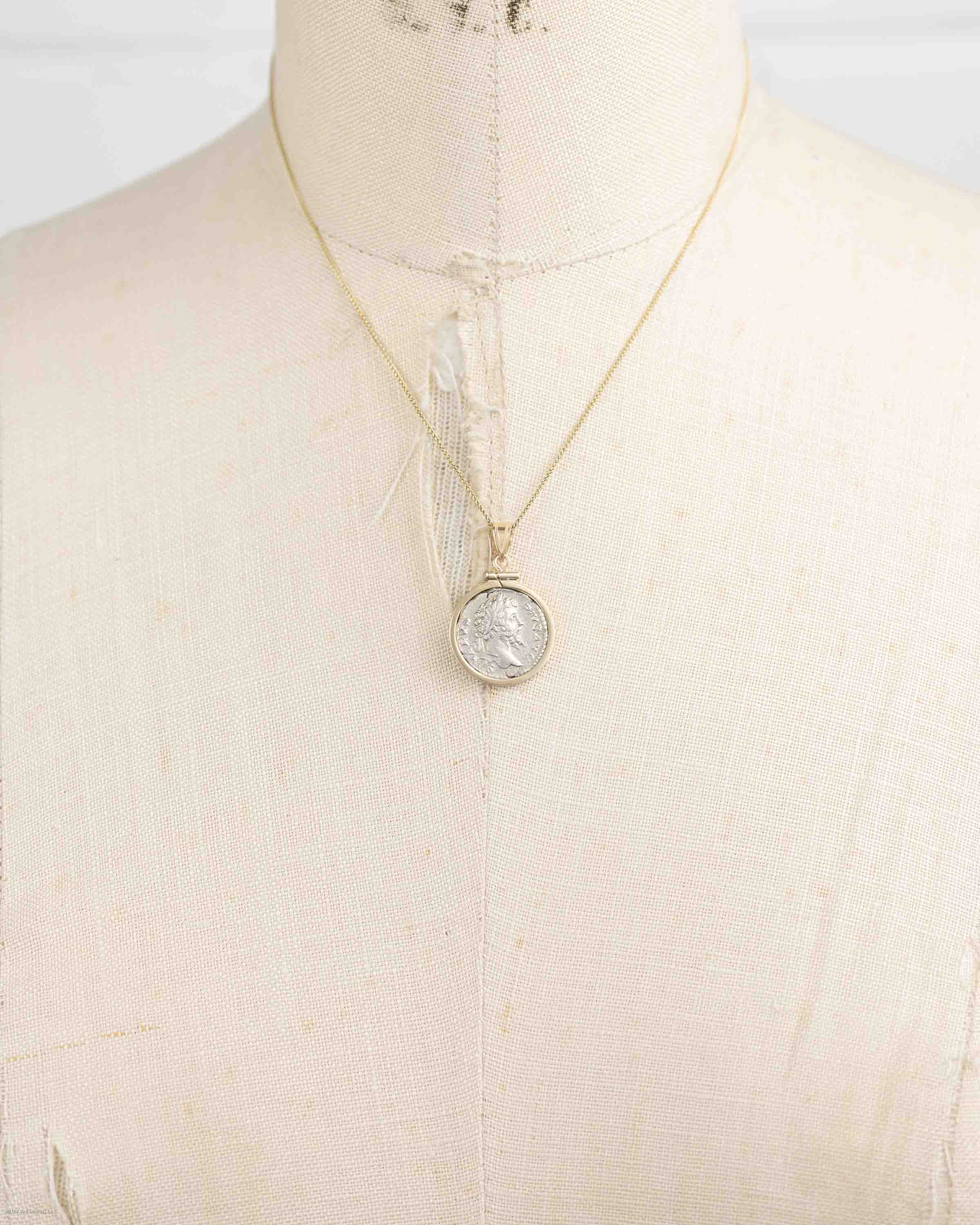 14k Gold Genuine Ancient Roman Coin Necklace (Septimus Severus; 193-211 A.D.)
