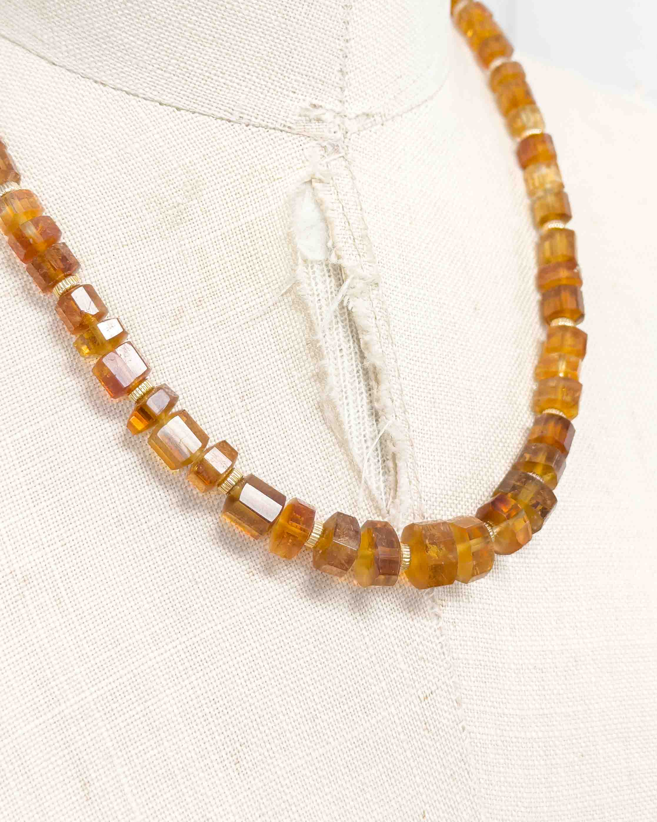 14k Gold Natural Brazilian Madeira Citrine Statement Necklace