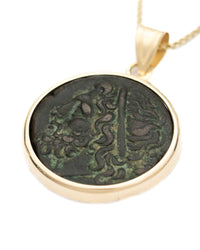 14k Gold Genuine Ancient Greek Coin Necklace (Poseidon; 275-215 B.C.)