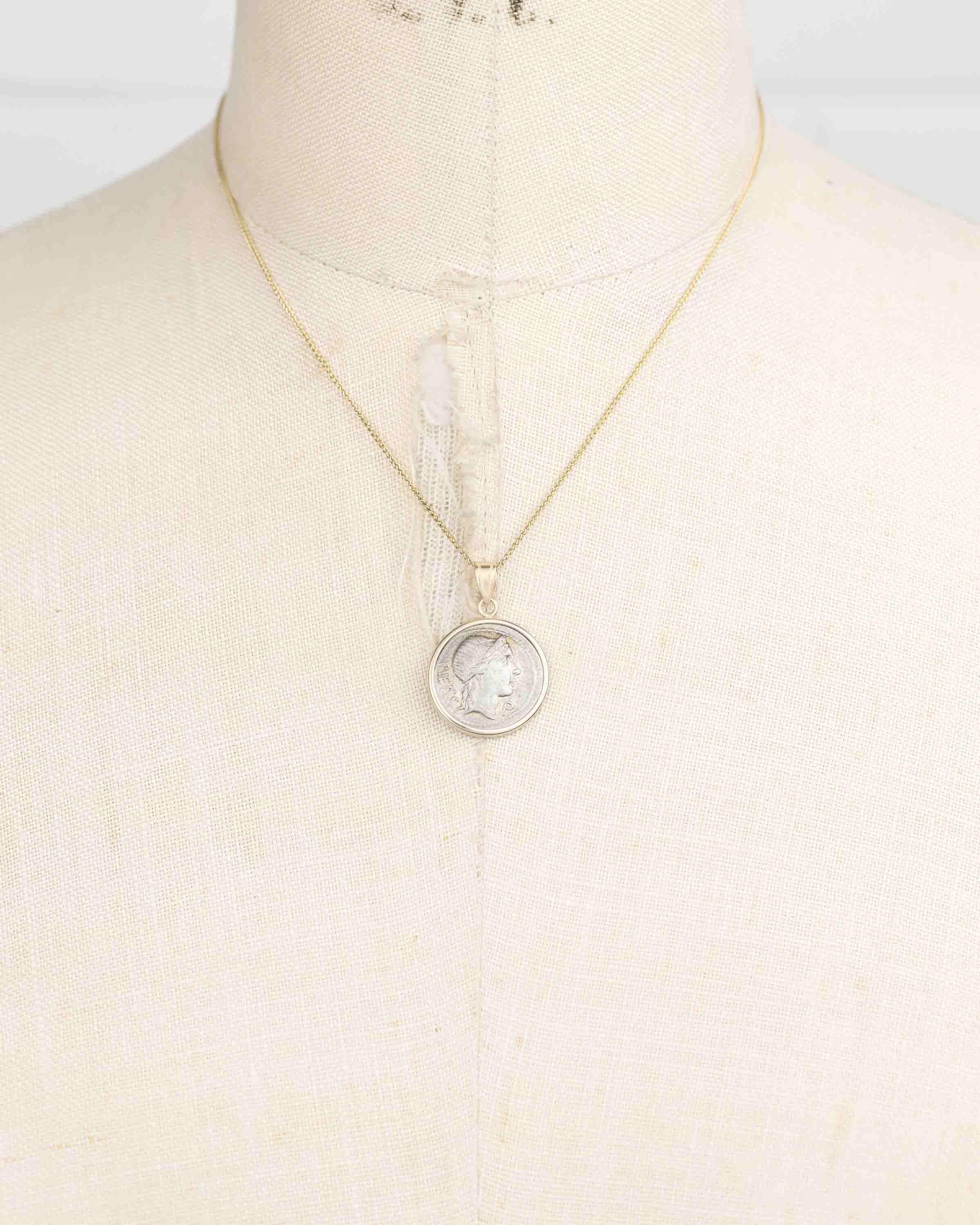 14k Gold Genuine Ancient Roman Coin Necklace (Pietas; 108-107 B.C.)