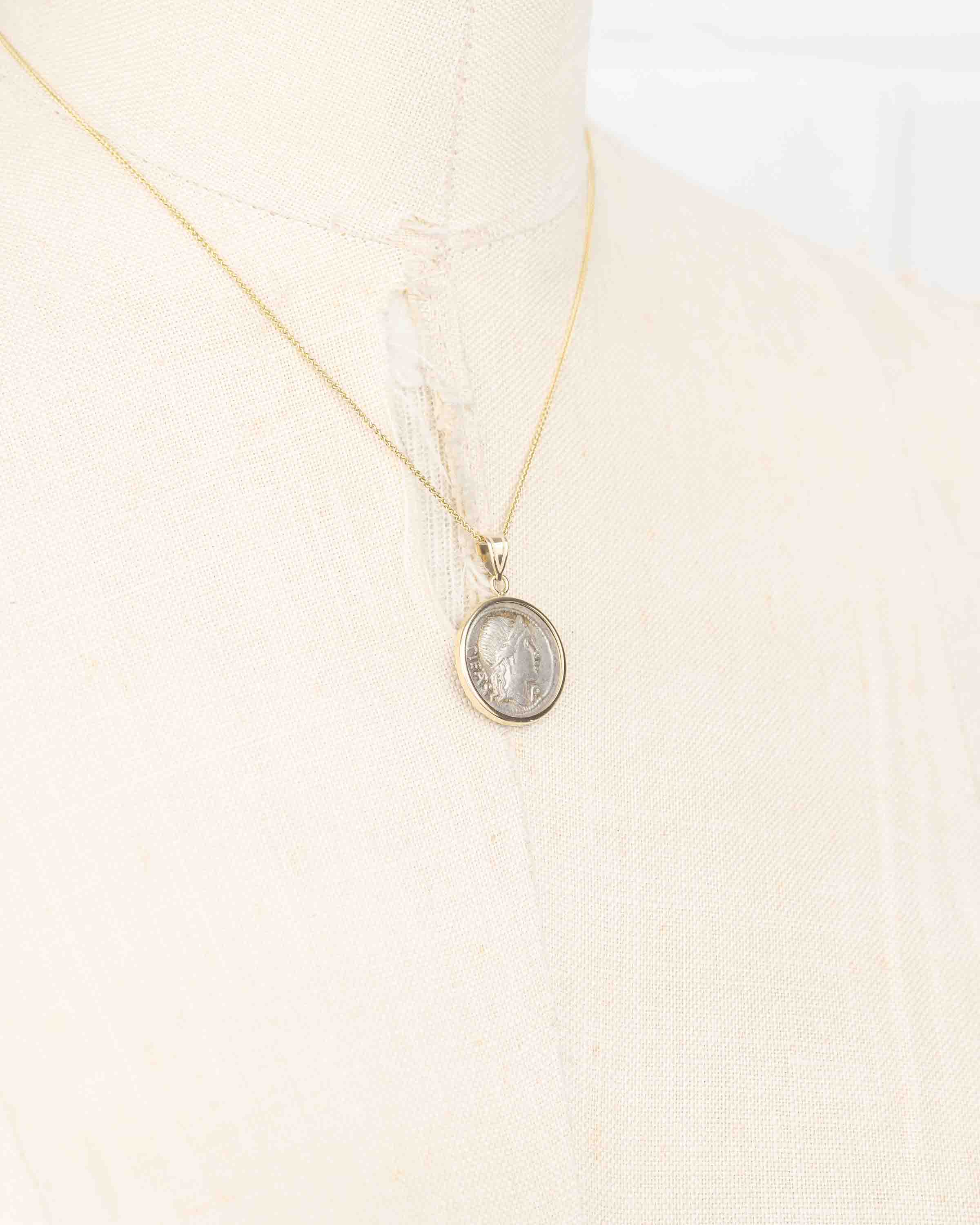 14k Gold Genuine Ancient Roman Coin Necklace (Pietas; 108-107 B.C.)