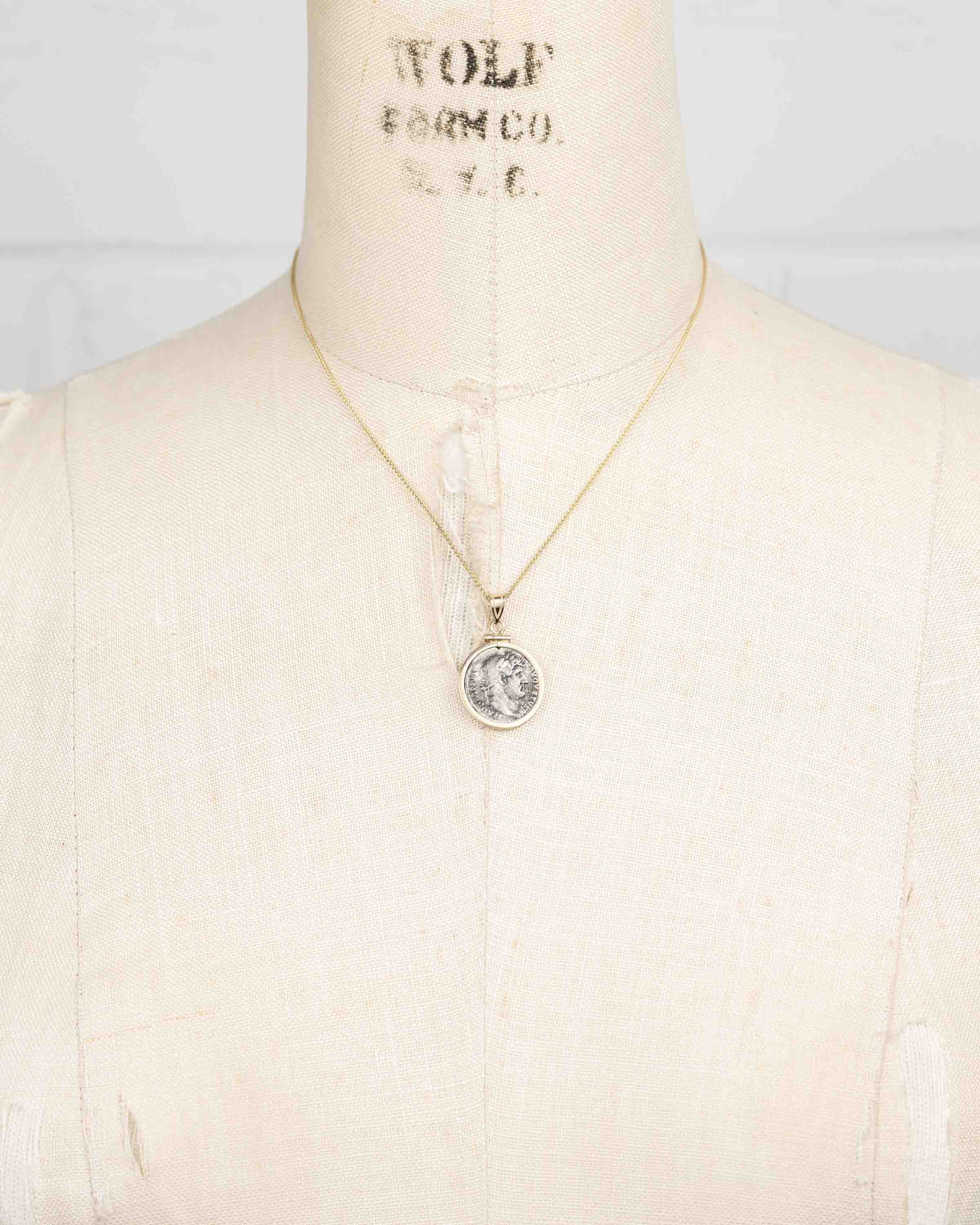 14k Gold Genuine Ancient Greek Coin Necklace (Hadrian 117-138 A.D.)