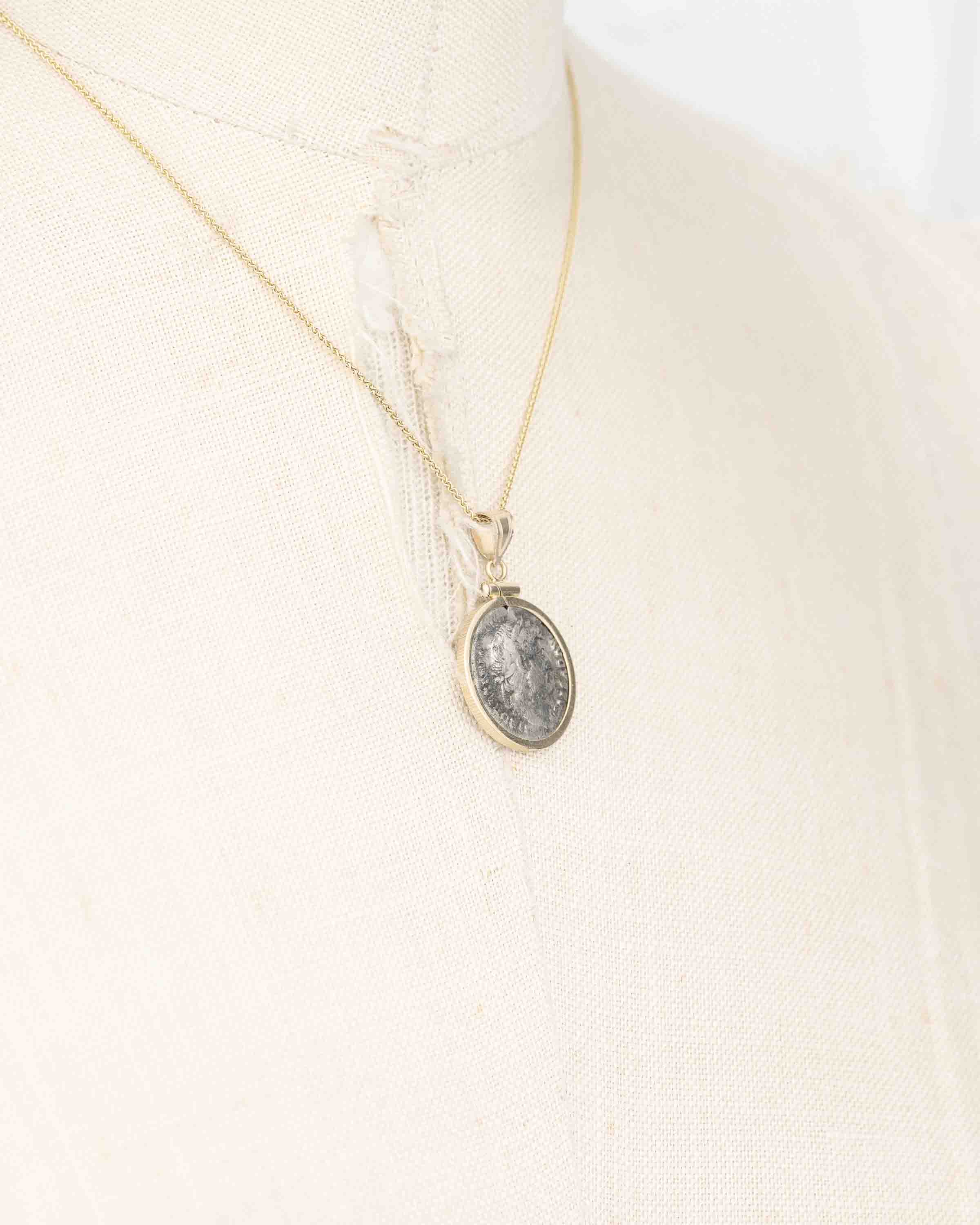 14k Gold Genuine Ancient Greek Coin Necklace (Hadrian 117-138 A.D.)