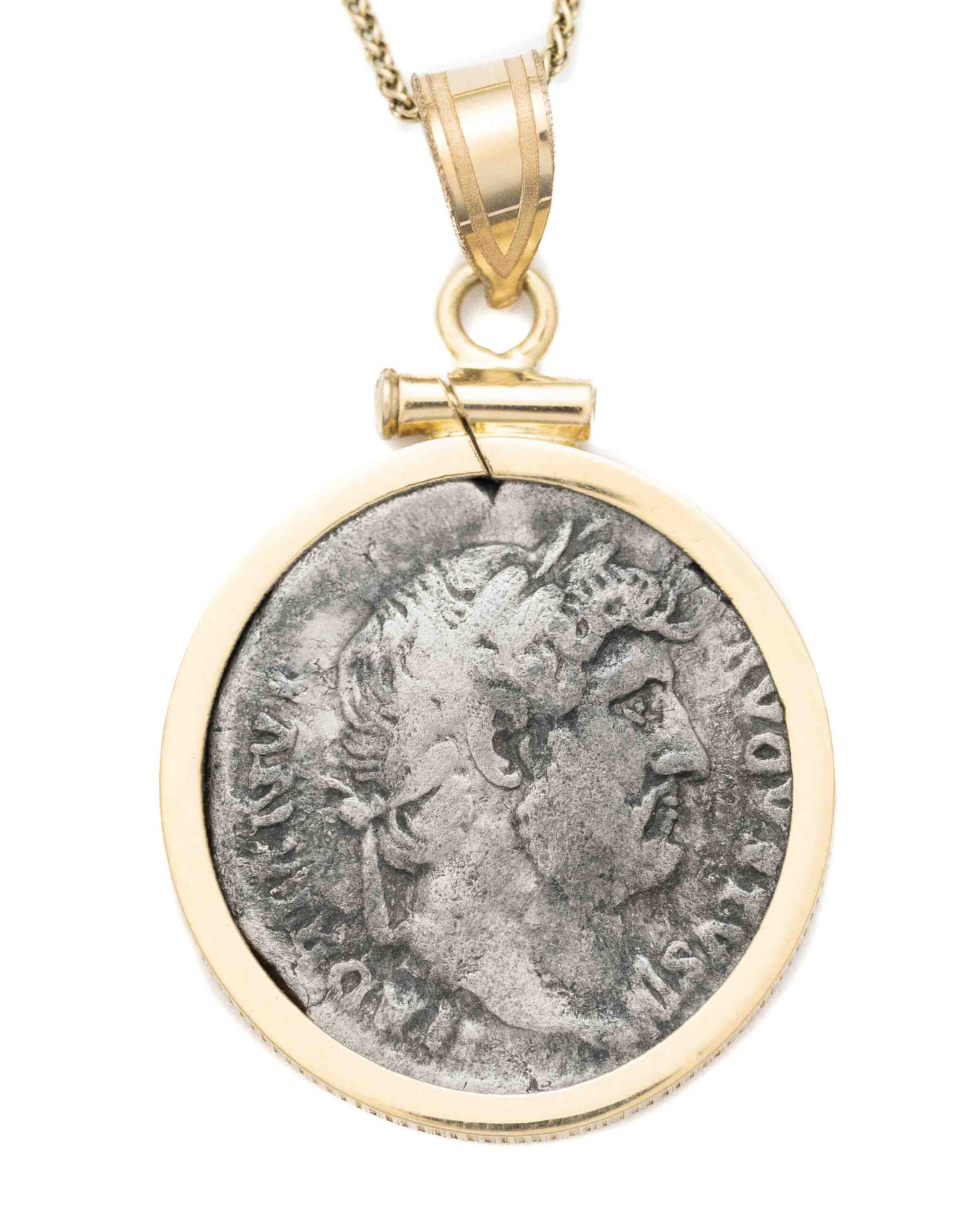 14k Gold Genuine Ancient Greek Coin Necklace (Hadrian 117-138 A.D.)