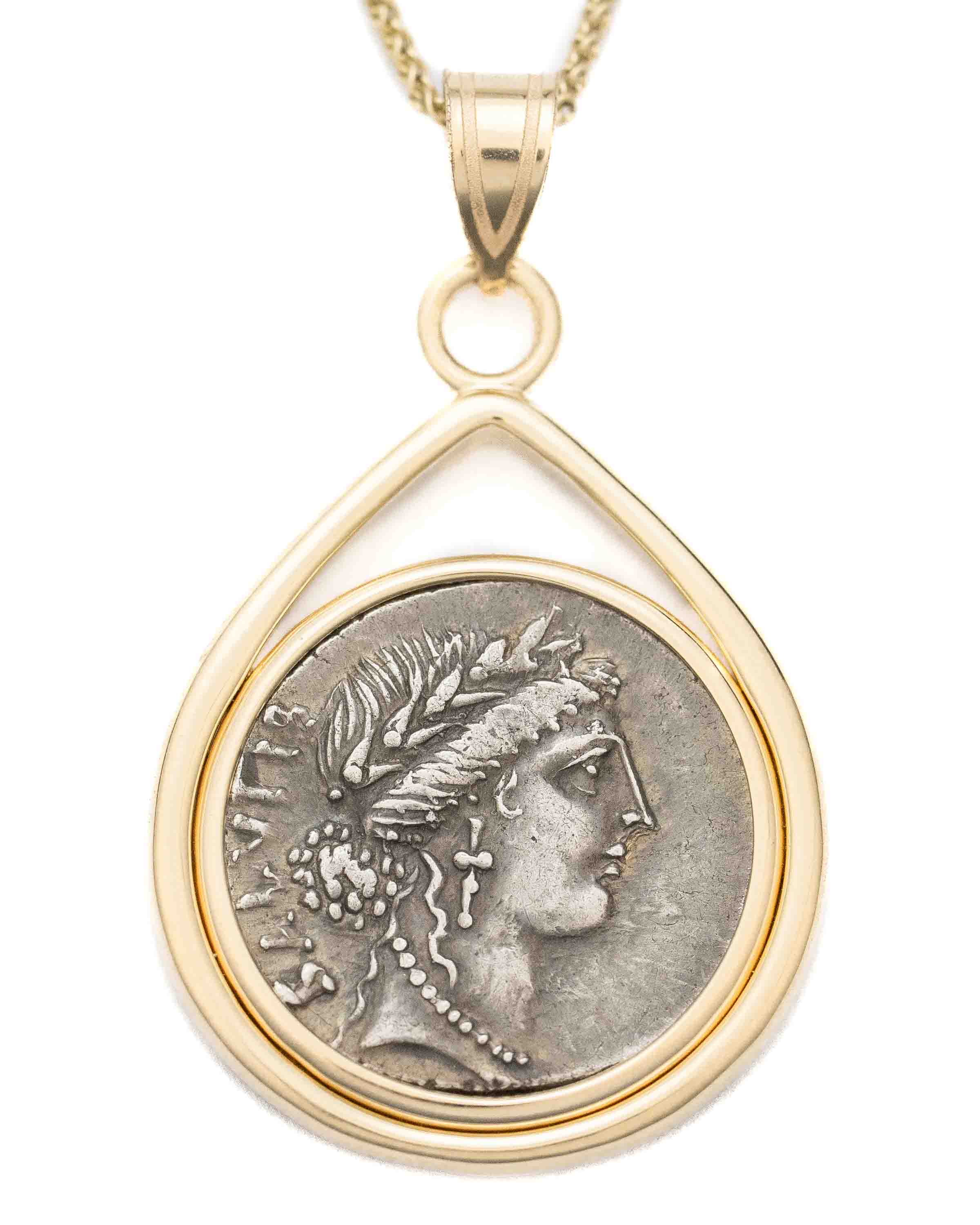 14k Gold Genuine Ancient Roman Coin Necklace (Salus; 49 B.C.)