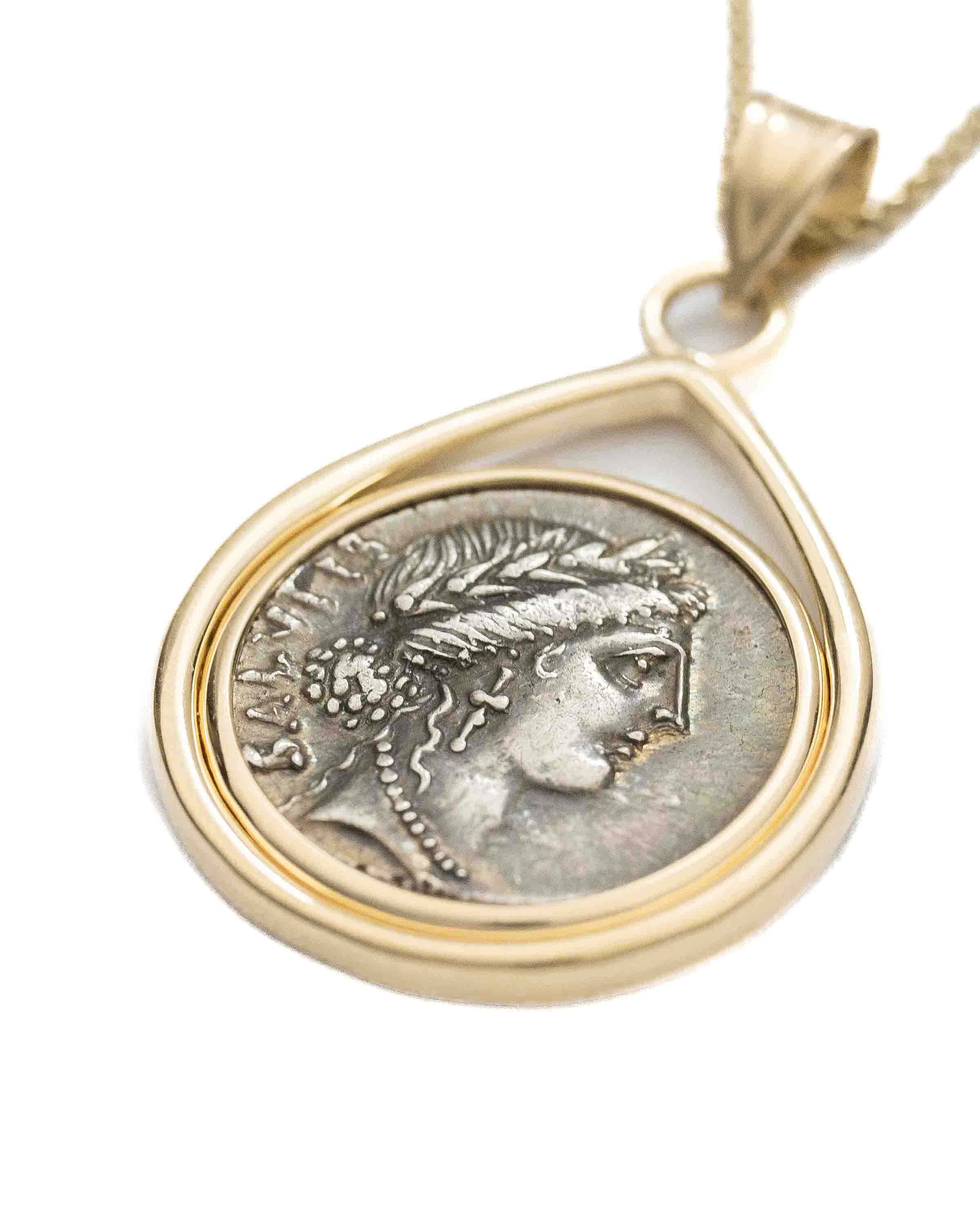 14k Gold Genuine Ancient Roman Coin Necklace (Salus; 49 B.C.)