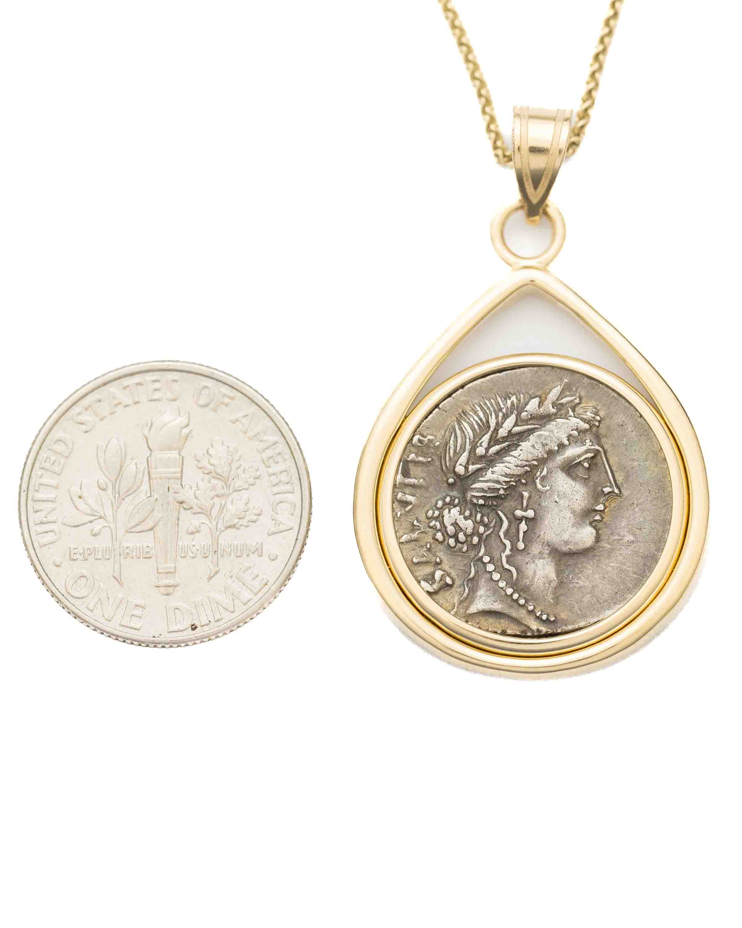 14k Gold Genuine Ancient Roman Coin Necklace (Salus; 49 B.C.)