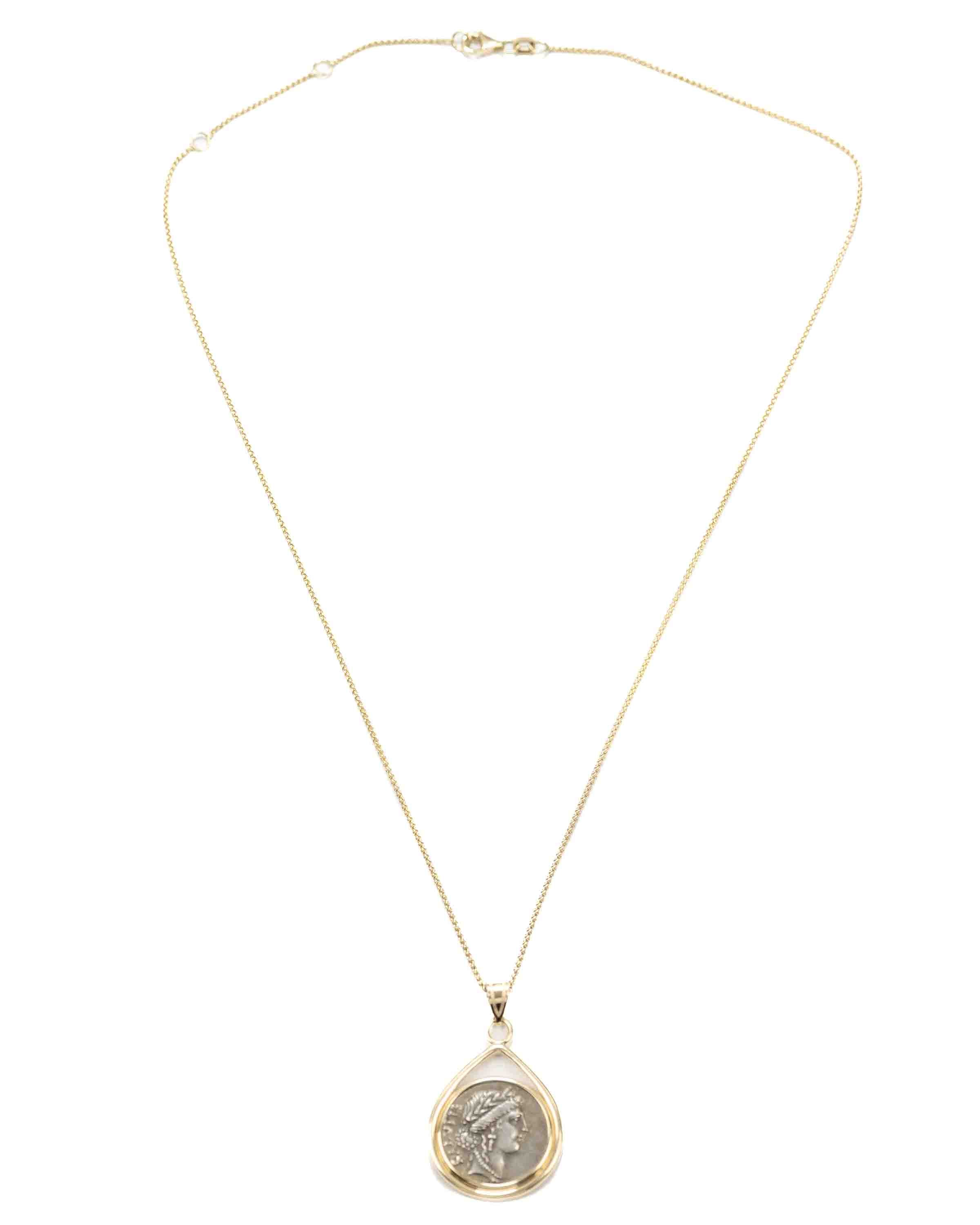 14k Gold Genuine Ancient Roman Coin Necklace (Salus; 49 B.C.)