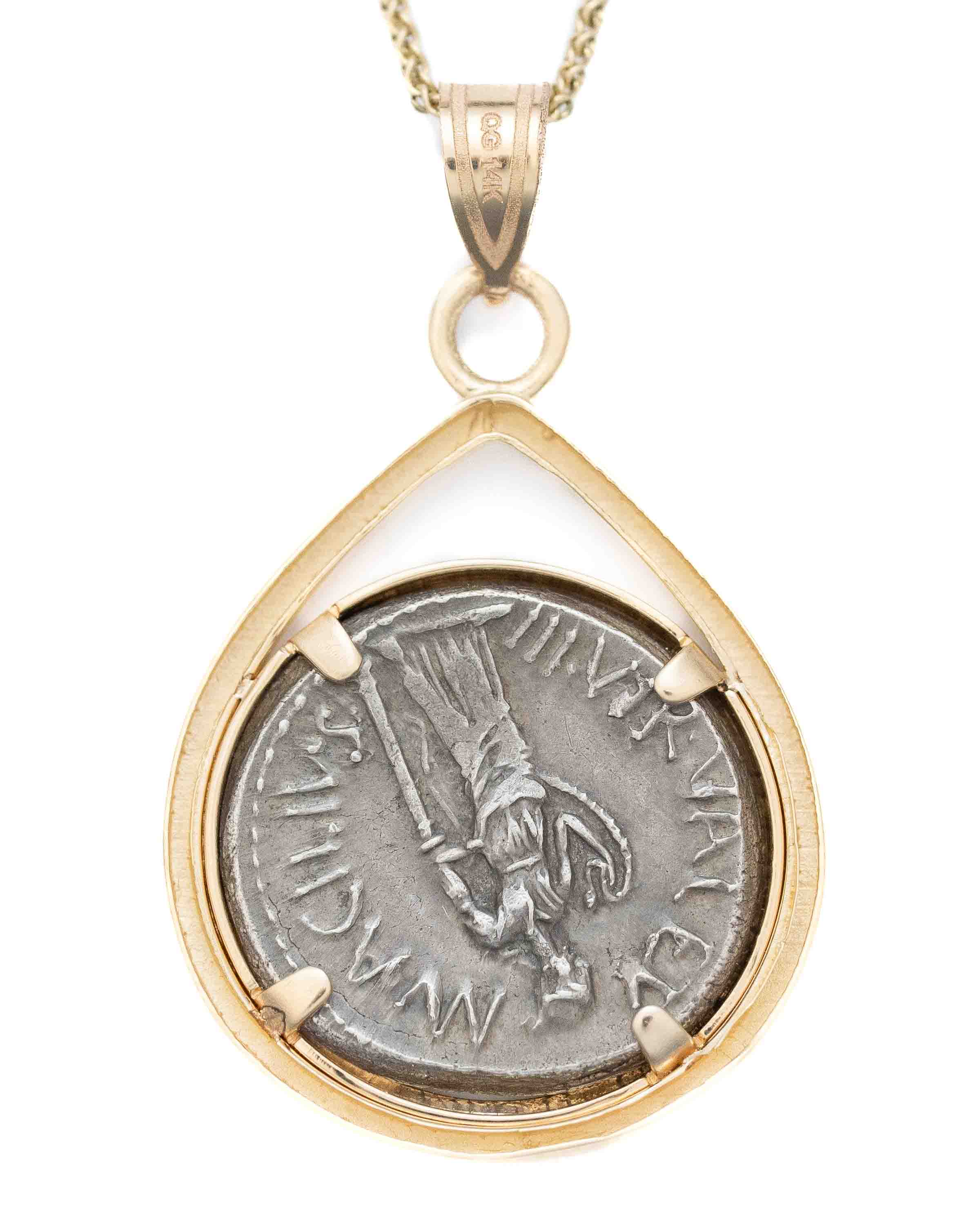 14k Gold Genuine Ancient Roman Coin Necklace (Salus; 49 B.C.)