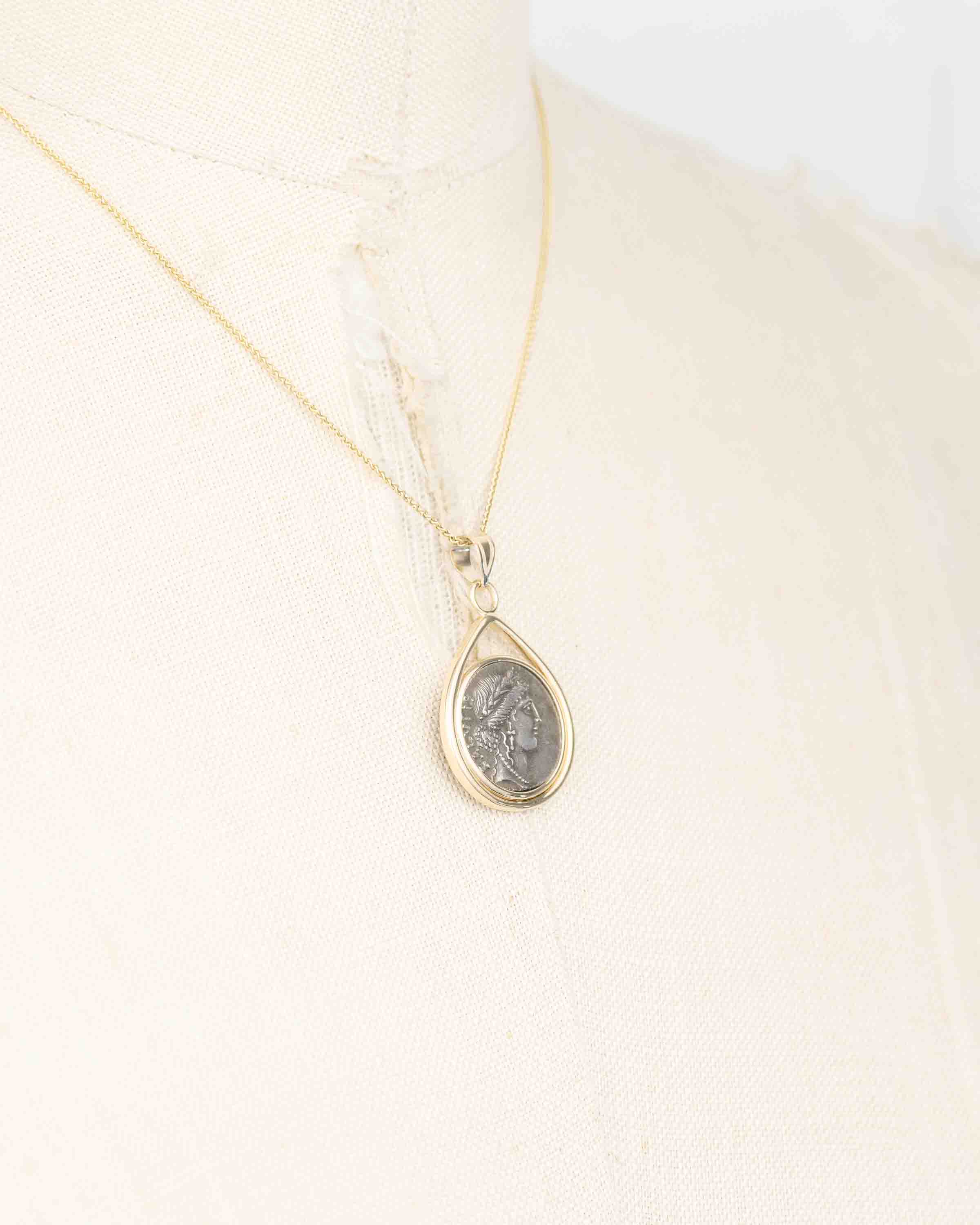 14k Gold Genuine Ancient Roman Coin Necklace (Salus; 49 B.C.)