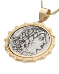 14k Gold Genuine Ancient Roman Coin Necklace (Apollo; 85 B.C.)
