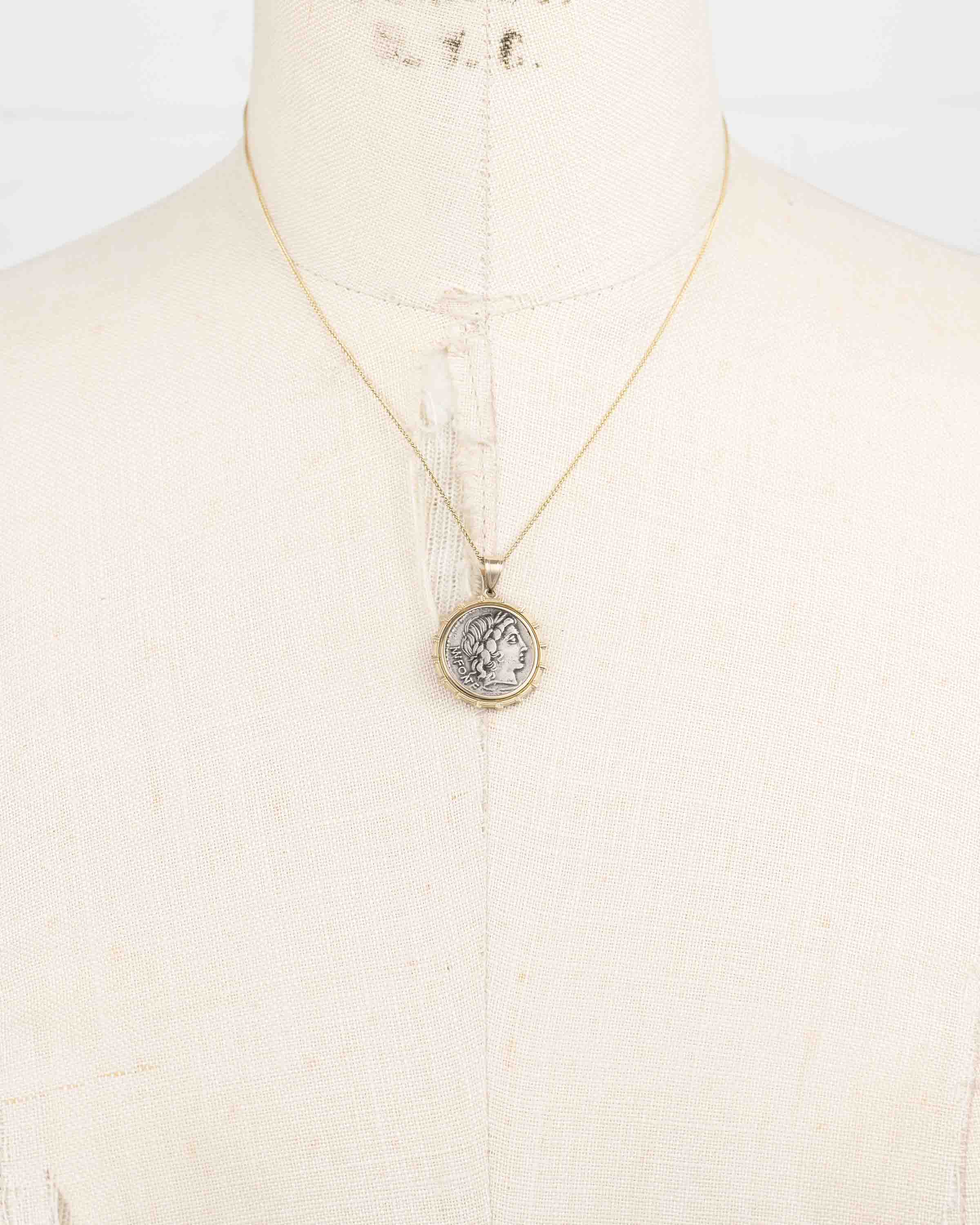 14k Gold Genuine Ancient Roman Coin Necklace (Apollo; 85 B.C.)