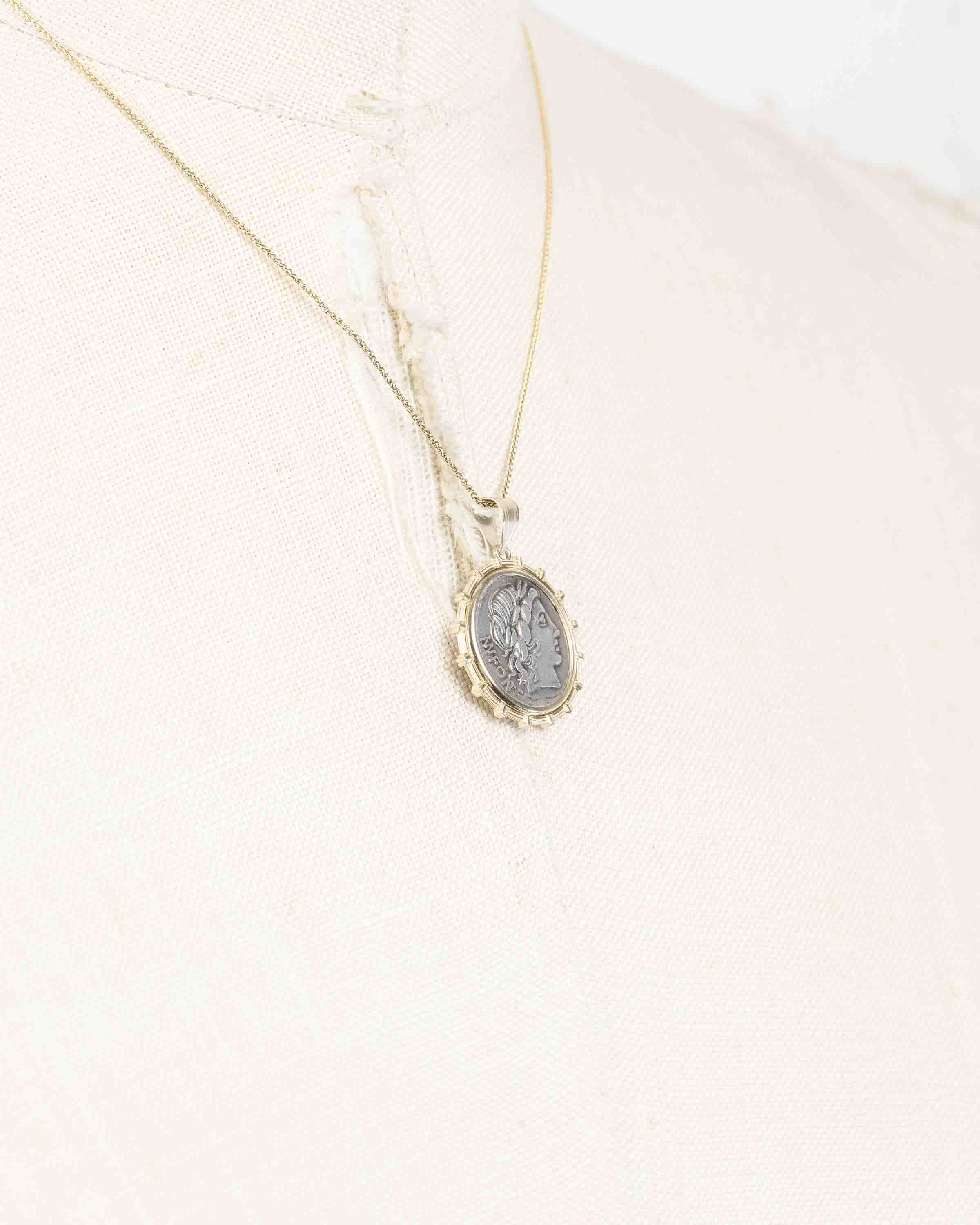 14k Gold Genuine Ancient Roman Coin Necklace (Apollo; 85 B.C.)