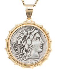 14k Gold Genuine Ancient Roman Coin Necklace (Apollo; 85 B.C.)