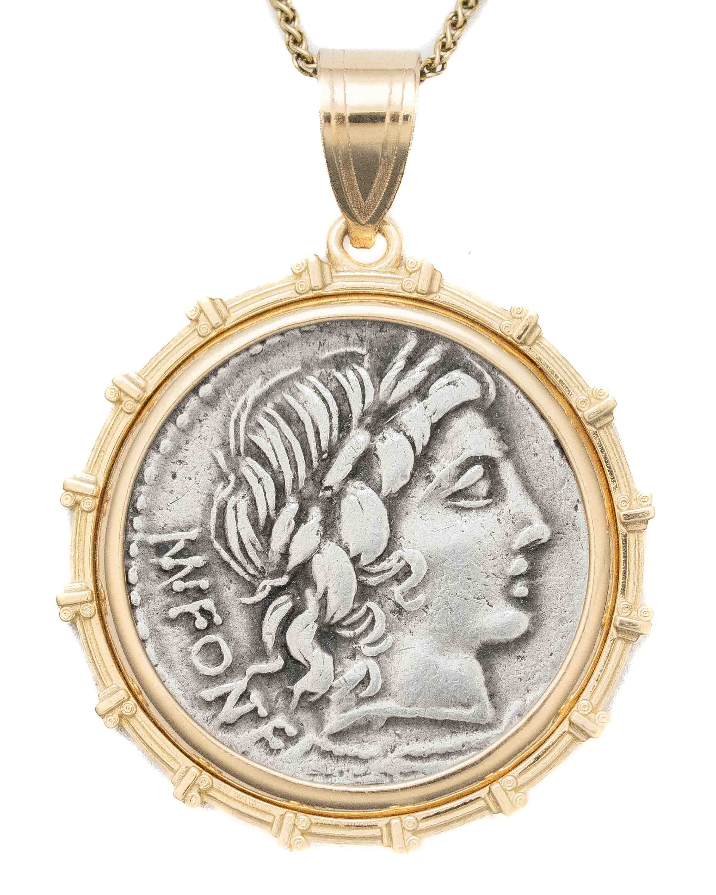 14k Gold Genuine Ancient Roman Coin Necklace (Apollo; 85 B.C.)