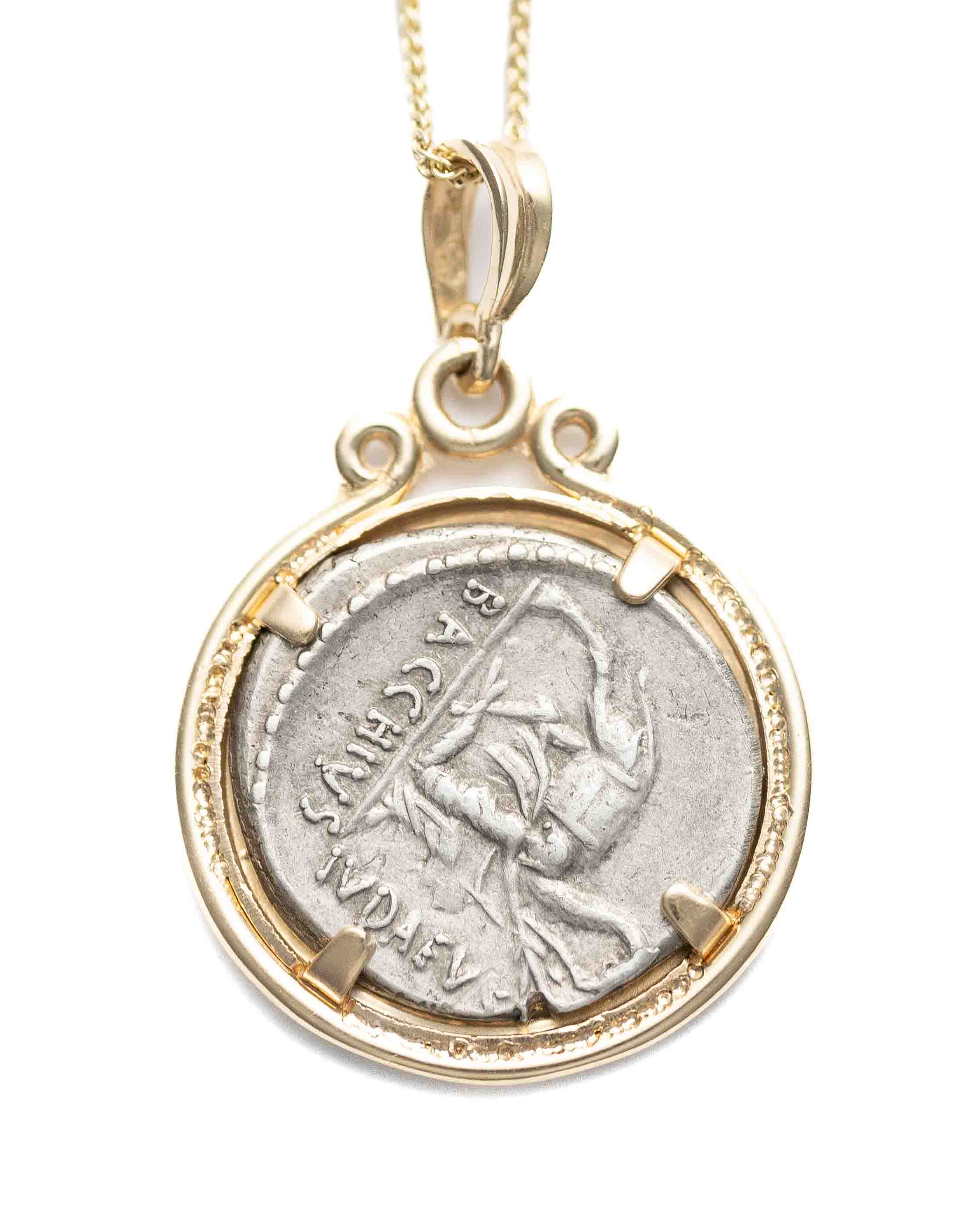14k Gold Genuine Ancient Roman Republic Coin Necklace (Cybele; 55 B.C.)
