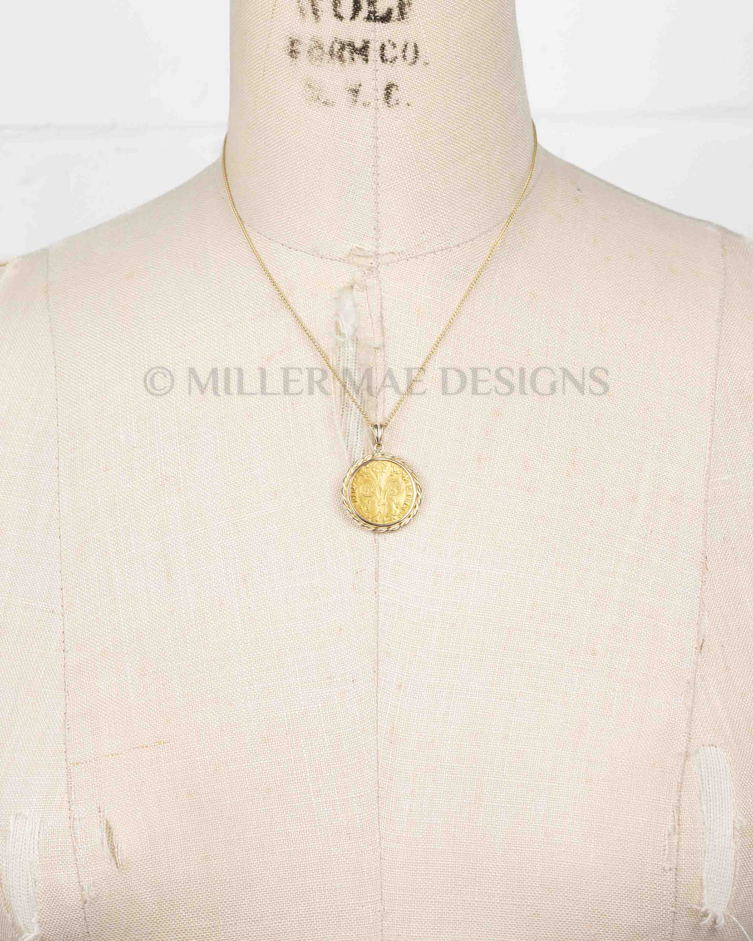 14k Gold Genuine Ancient French Coin Necklace (Gold Florin; 1314-1340 A.D.)