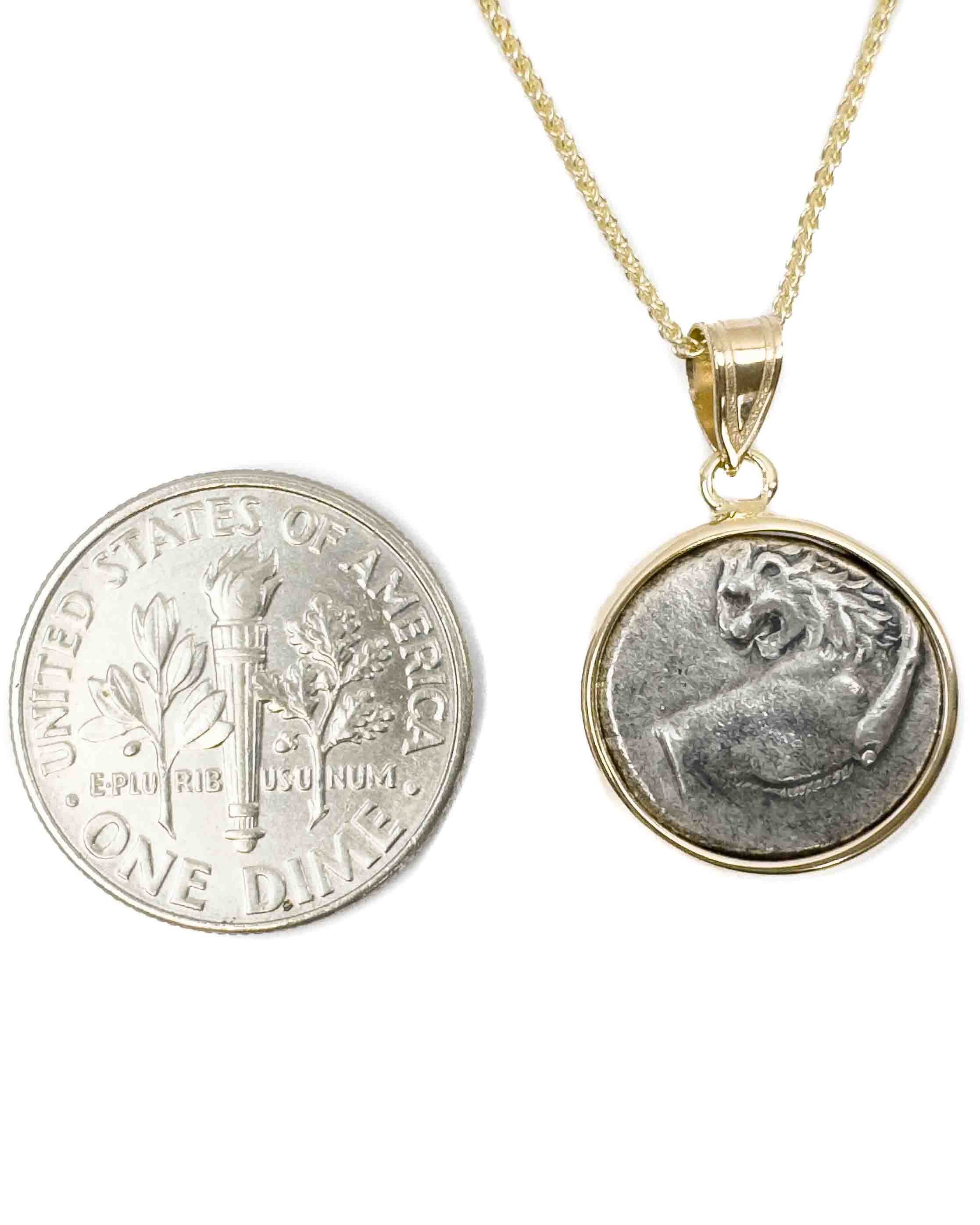 14k Gold Genuine Ancient Greek Coin Necklace (Cherronesos Lion; 357-320 B.C.)