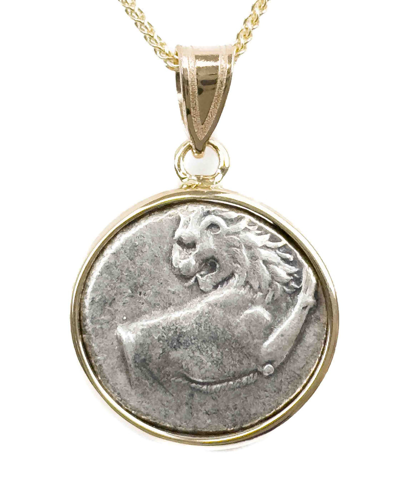 14k Gold Genuine Ancient Greek Coin Necklace (Cherronesos Lion; 357-320 B.C.)