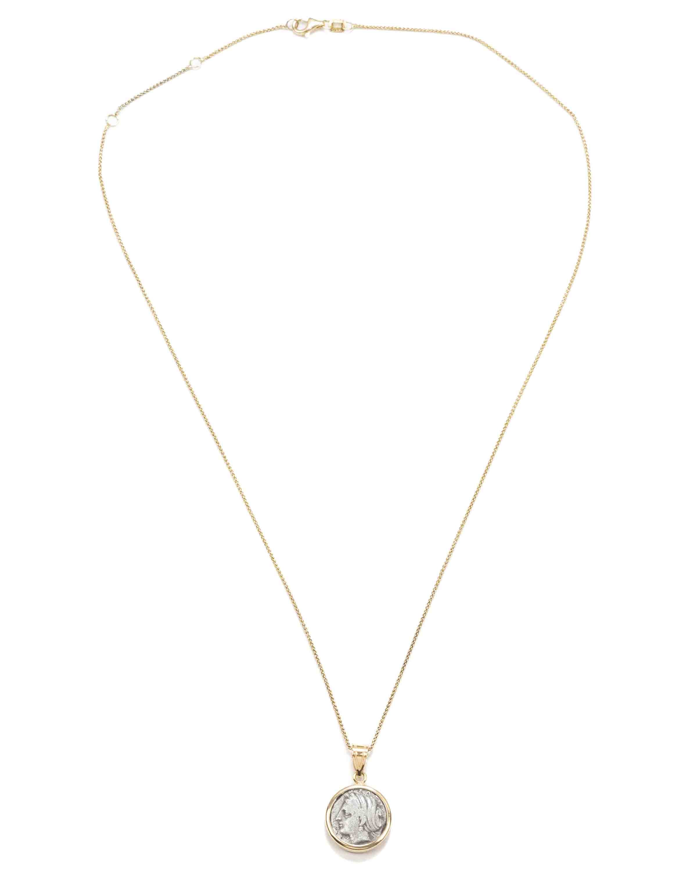 14k Gold Genuine Ancient Greek Coin Necklace (Persephone/Kore; 390-340 B.C.)