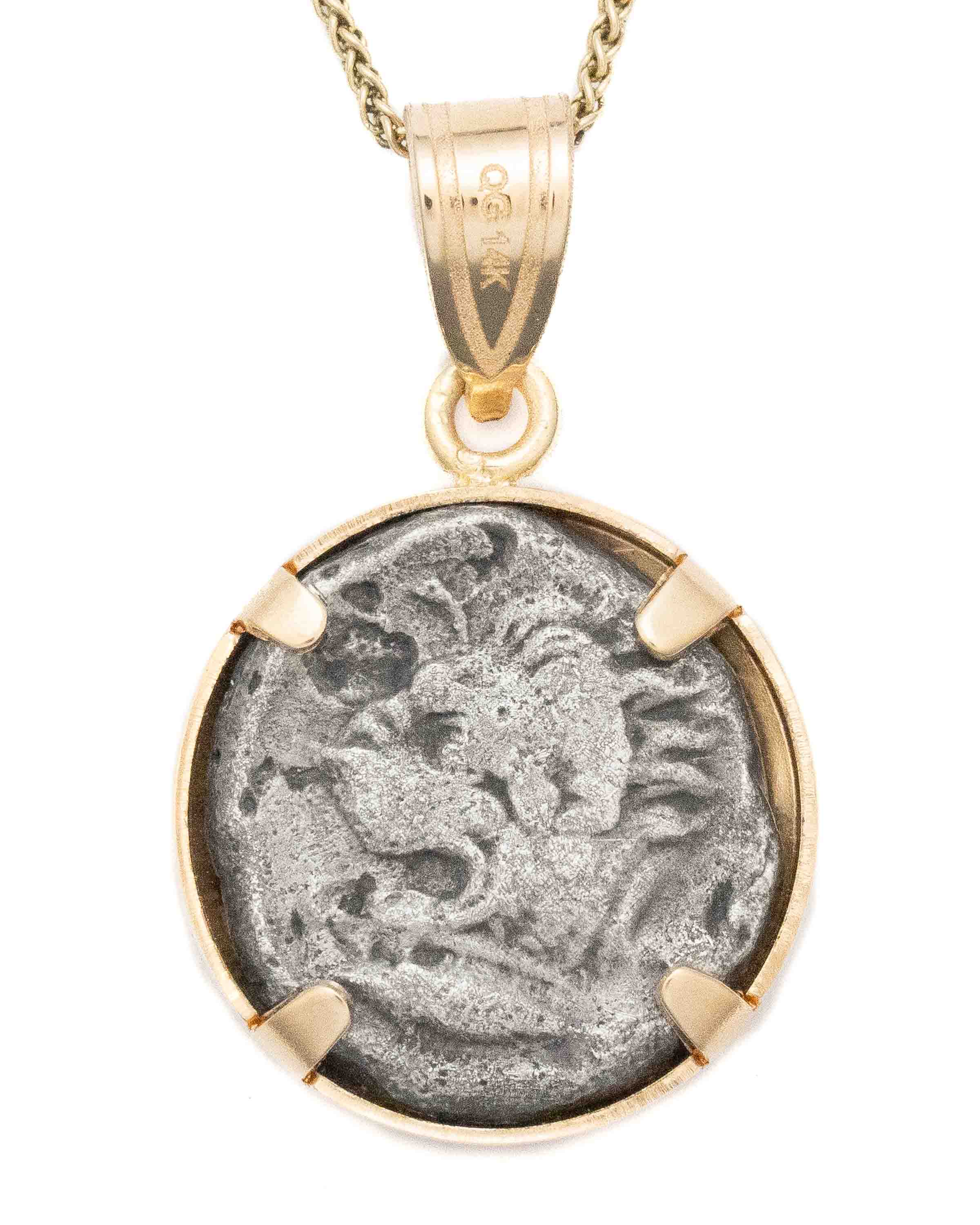 14k Gold Genuine Ancient Greek Coin Necklace (Persephone/Kore; 390-340 B.C.)