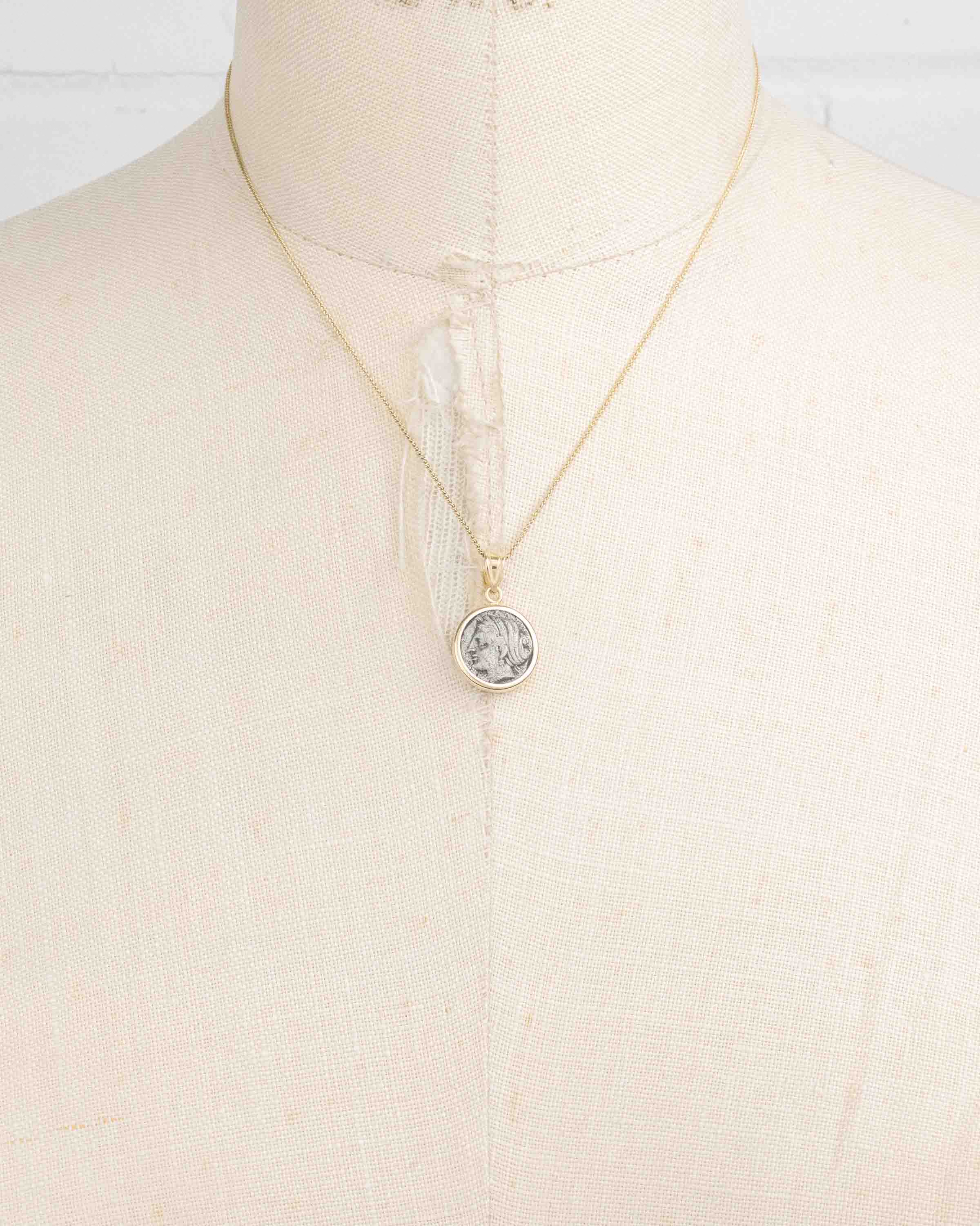 14k Gold Genuine Ancient Greek Coin Necklace (Persephone/Kore; 390-340 B.C.)