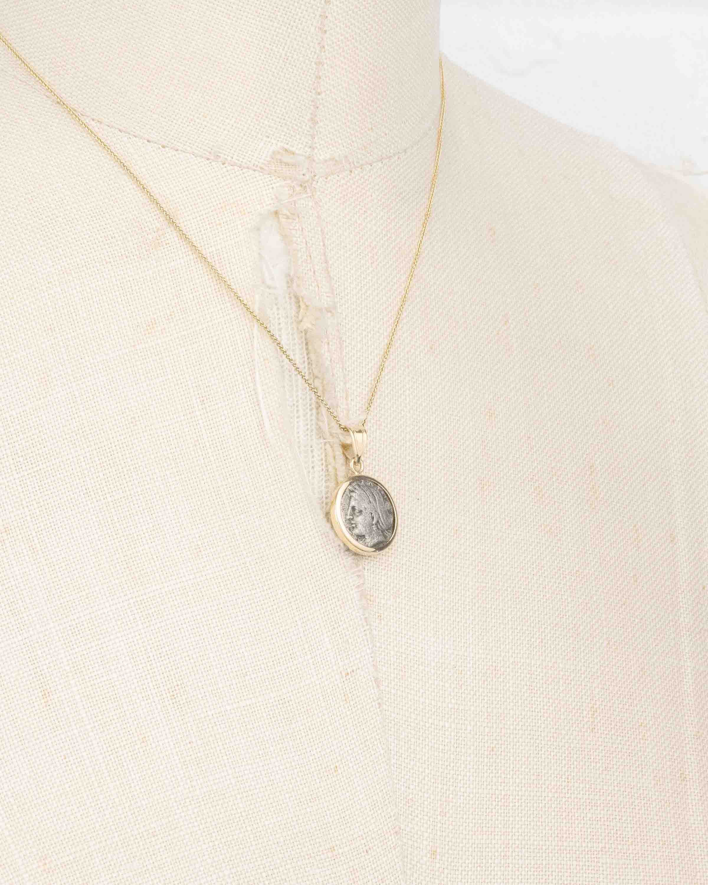 14k Gold Genuine Ancient Greek Coin Necklace (Persephone/Kore; 390-340 B.C.)